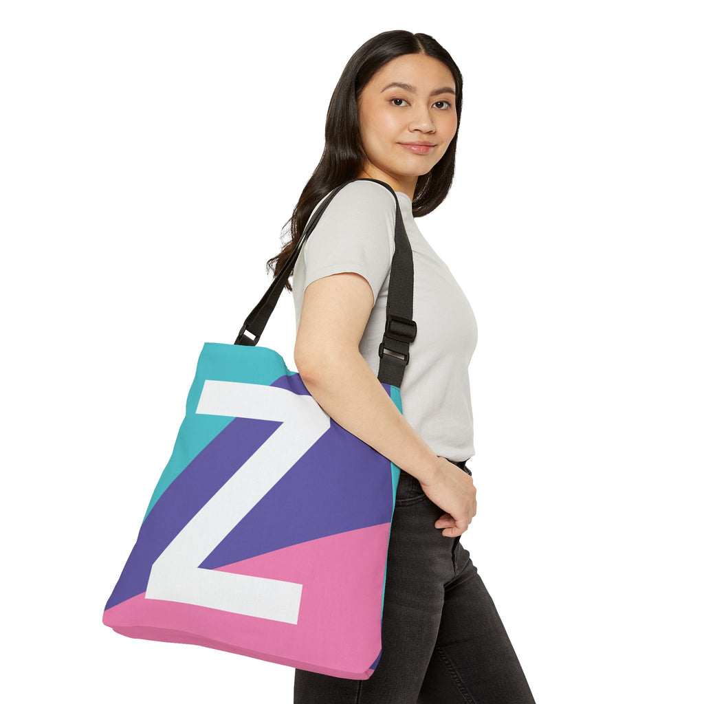 Initial Letter 'Z' Colorblock Adjustable Tote Bag — Monogram Alphabet Shoulder Bag