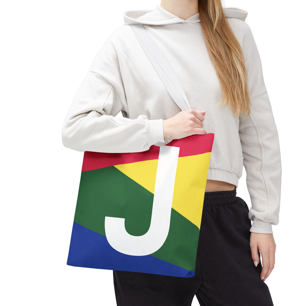Monogram 'J' Colorblock Tote Bag — Personalized Initial J Shoulder Tote