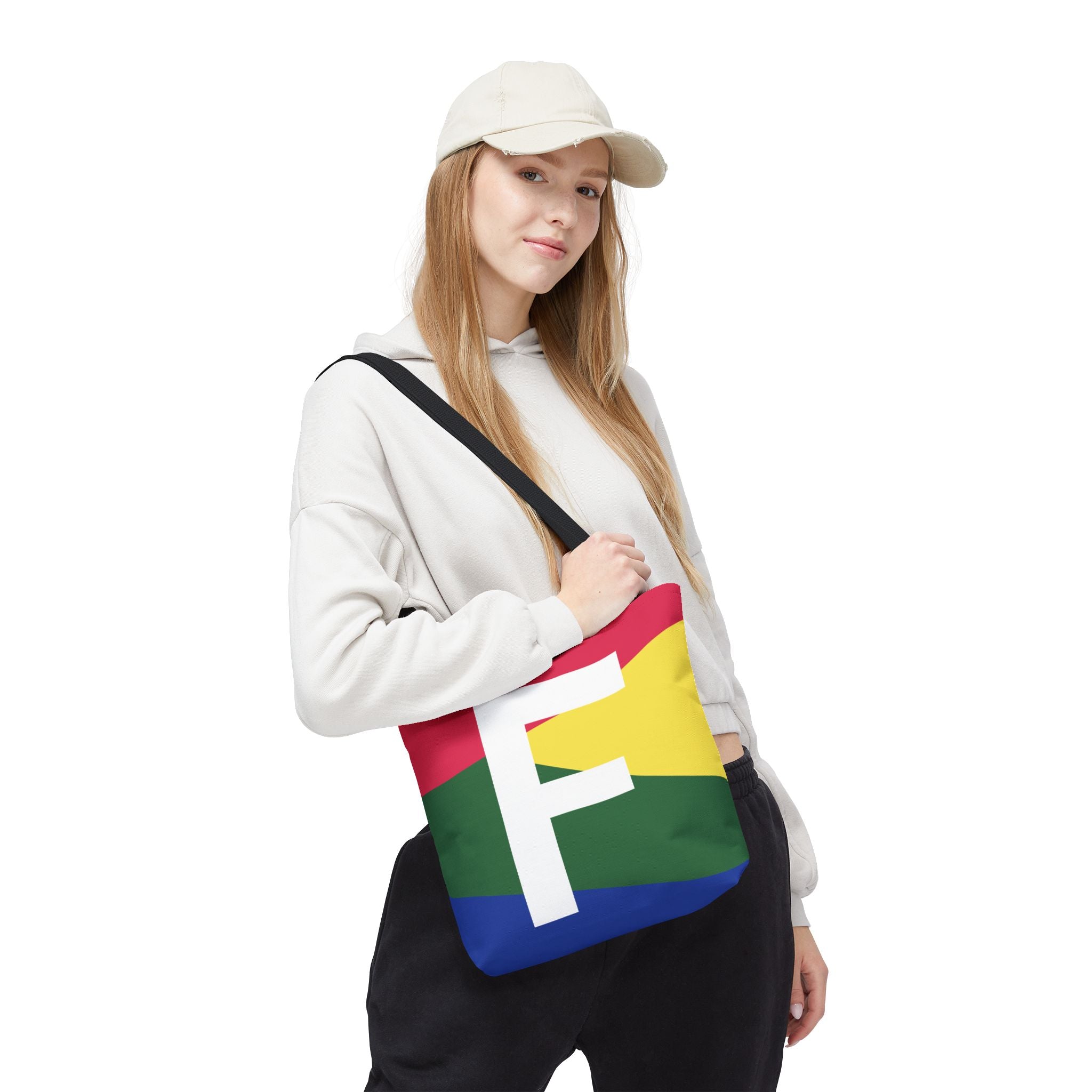 Monogram 'F' Colorblock Tote Bag — Personalized Initial F Shoulder Tote