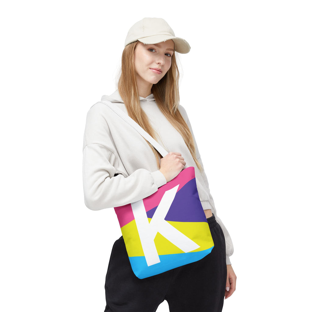 Monogram 'K' Colorblock Tote Bag — Personalized Initial K Shoulder Tote
