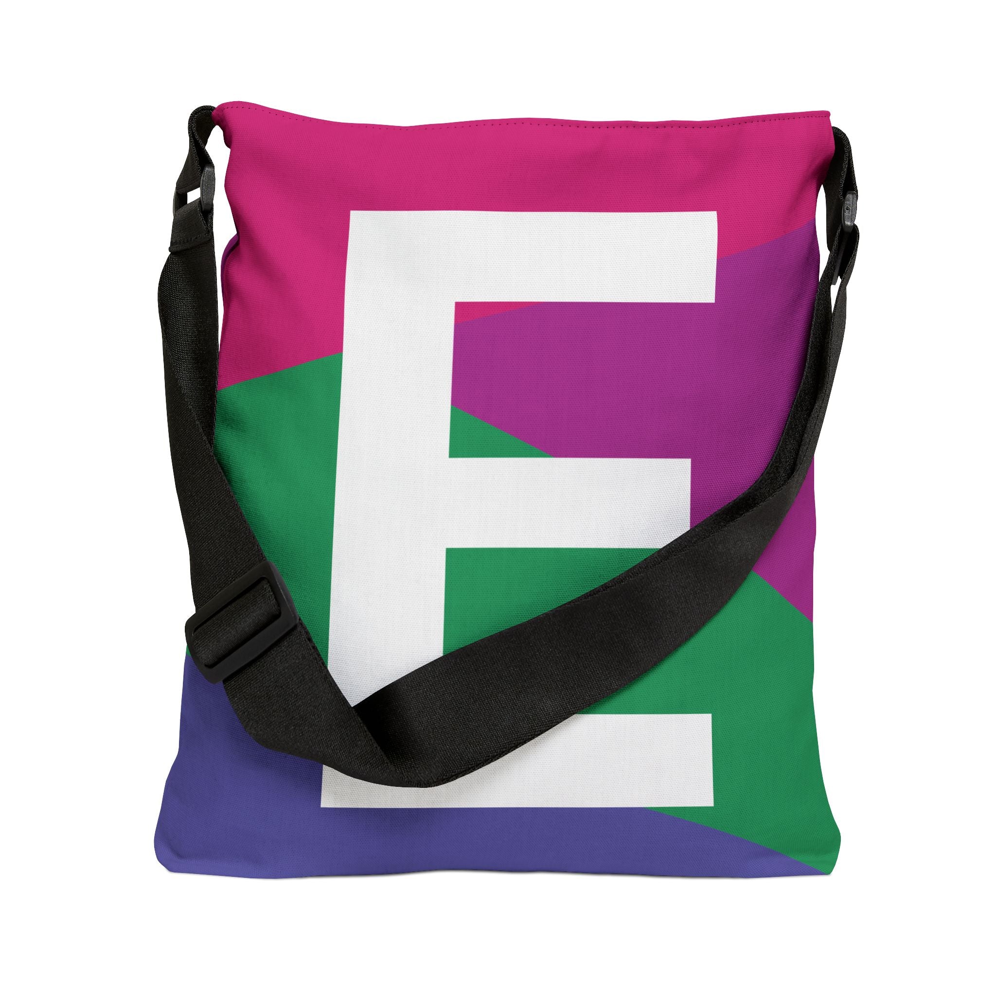 Initial Letter 'E' Colorblock Adjustable Tote Bag — Monogram Alphabet Shoulder Bag