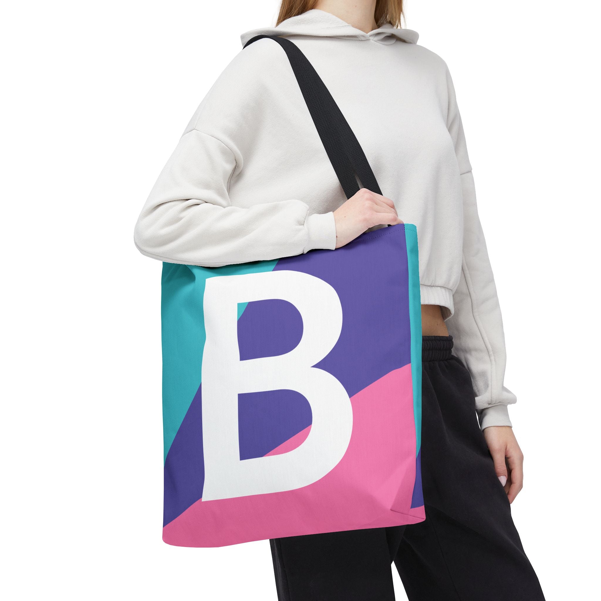 Monogram 'B' Colorblock Tote Bag — Personalized Initial B Shoulder Tote