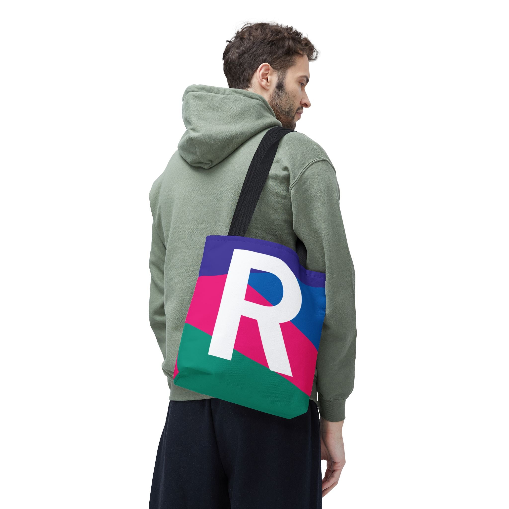 Monogram 'R' Colorblock Tote Bag — Personalized Initial R Shoulder Tote