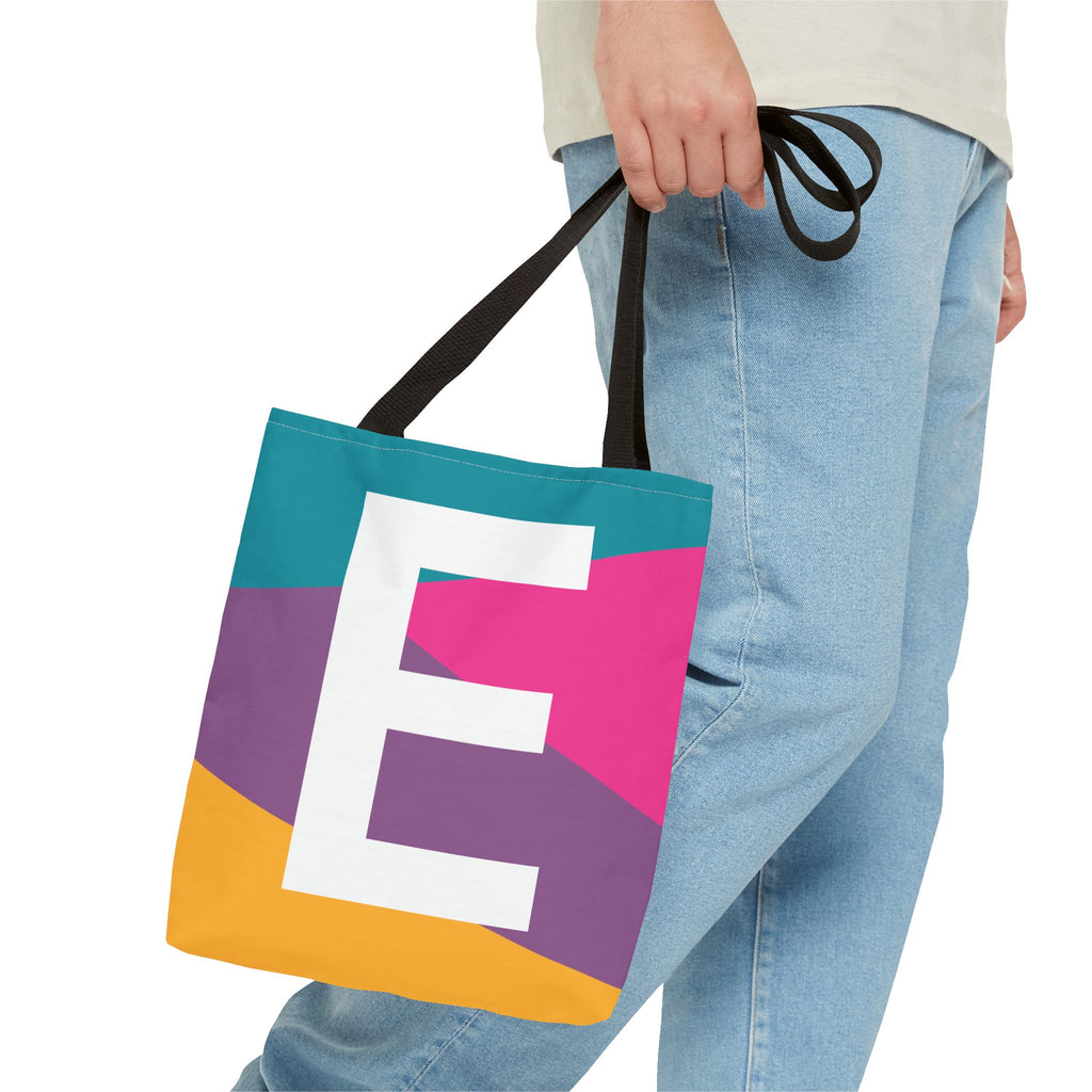 Monogram 'E' Colorblock Tote Bag — Personalized Initial E Shoulder Tote