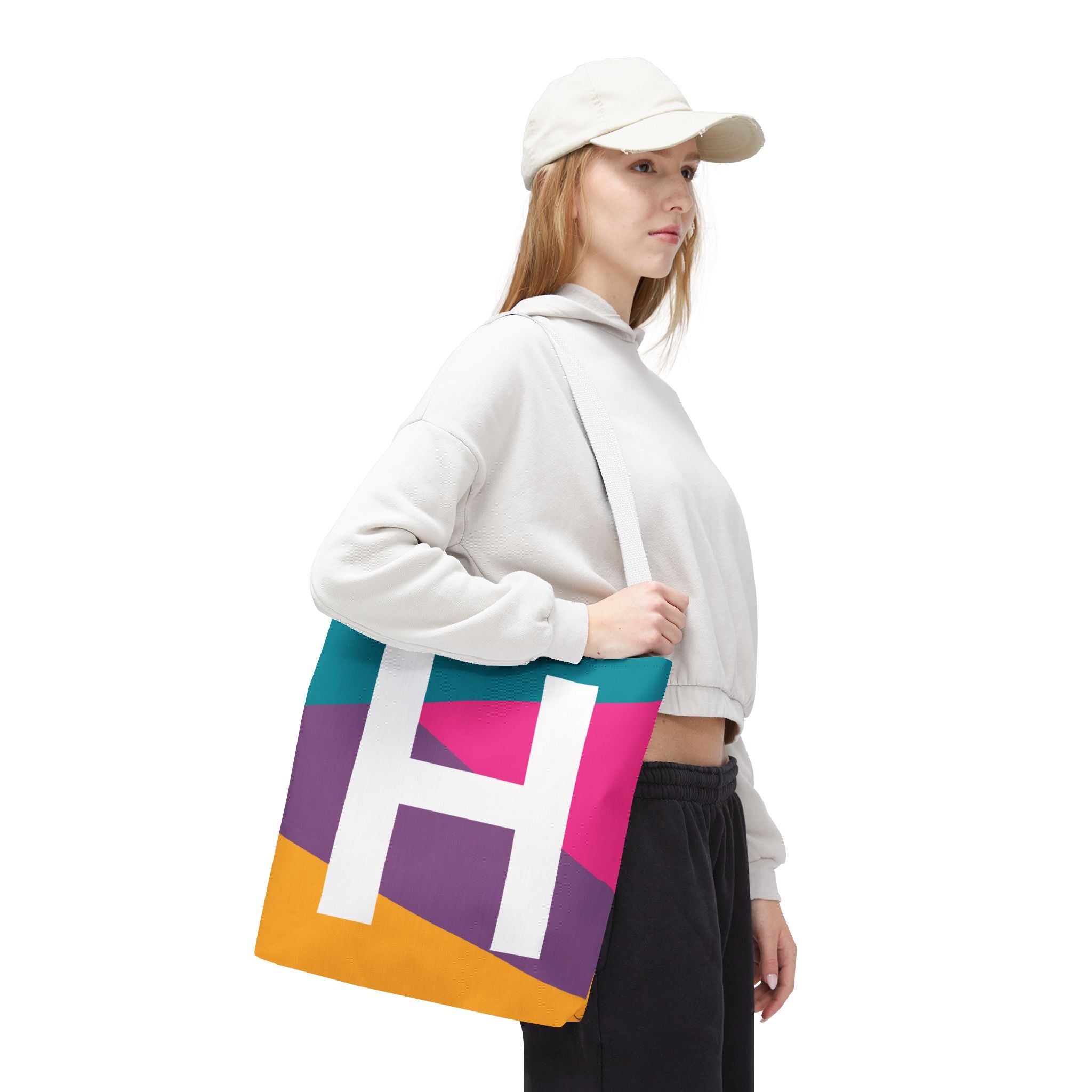 Monogram 'H' Colorblock Tote Bag — Personalized Initial H Shoulder Tote