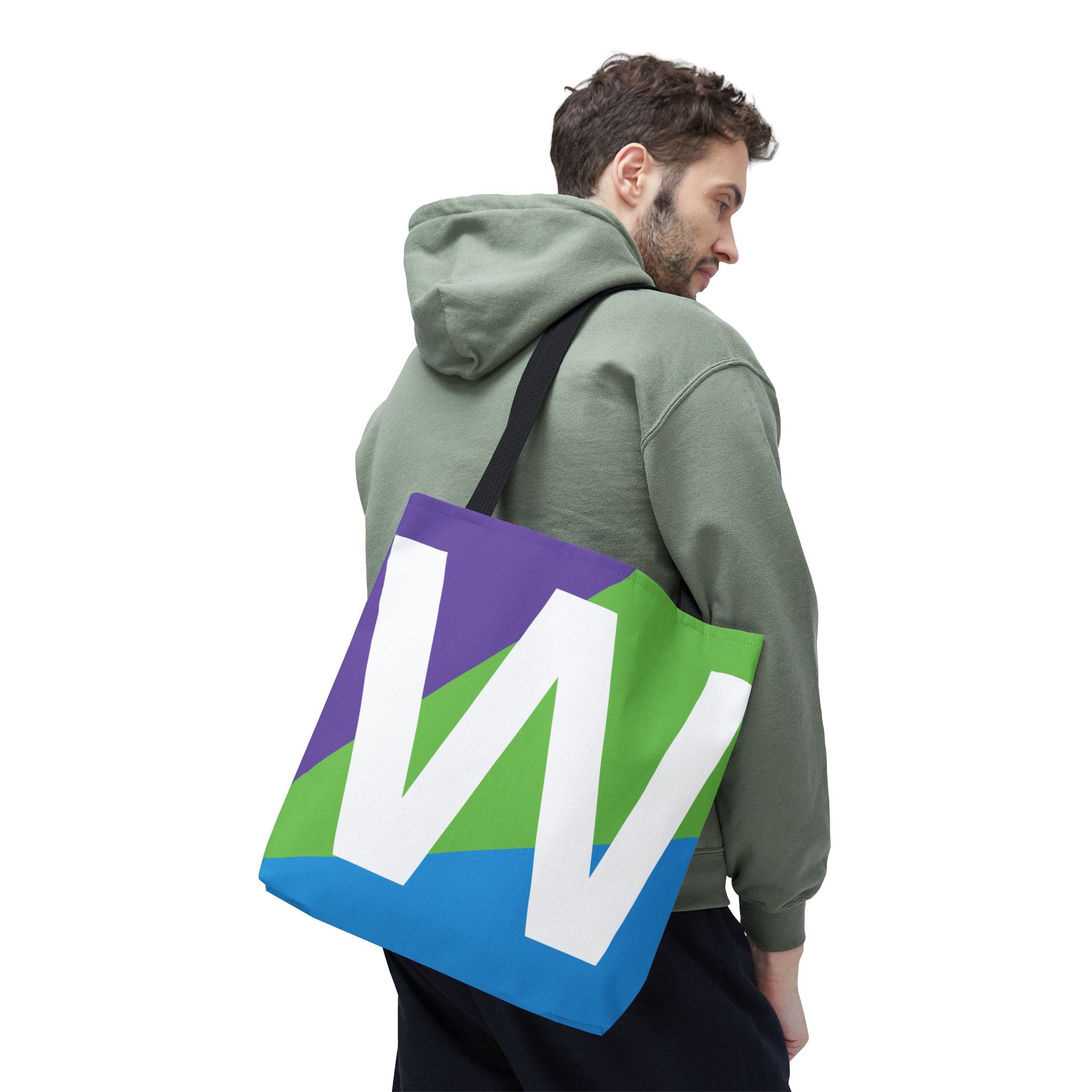 Monogram 'W' Colorblock Tote Bag — Personalized Initial W Shoulder Tote