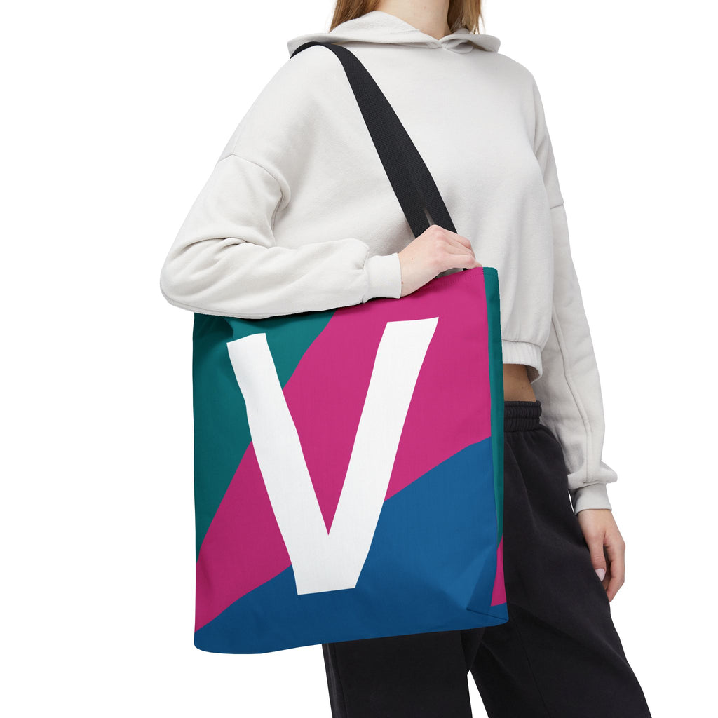 Monogram 'V' Colorblock Tote Bag — Personalized Initial V Shoulder Tote
