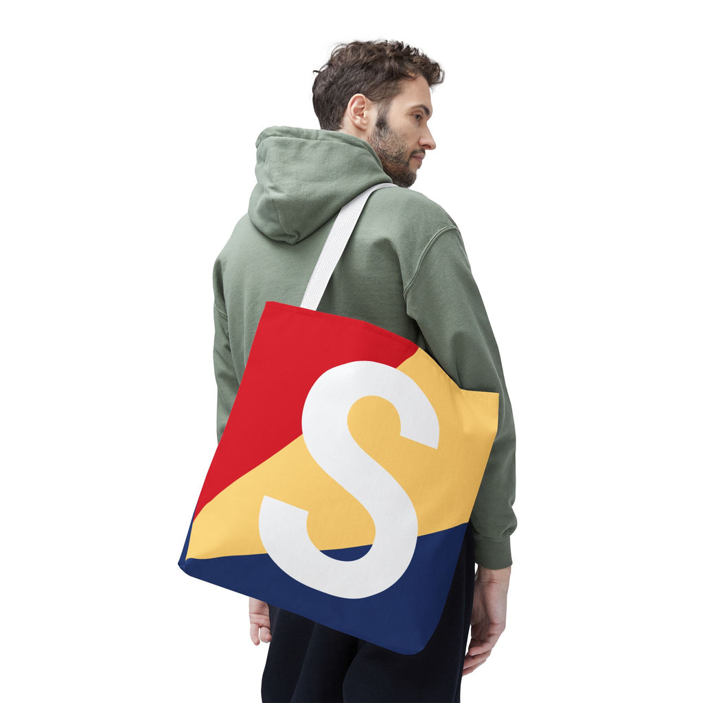 Monogram 'S' Colorblock Tote Bag — Personalized Initial S Shoulder Tote