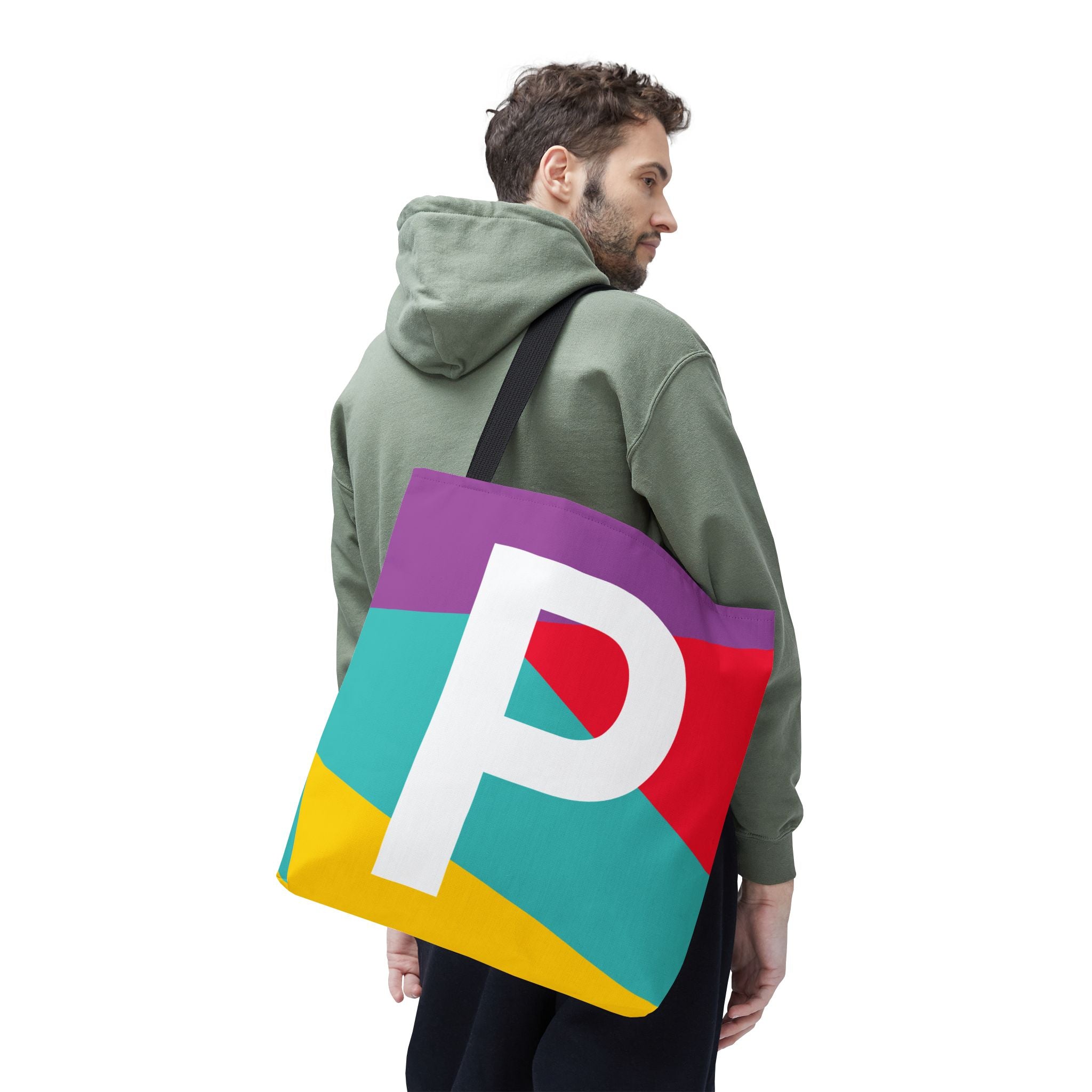Monogram 'P' Colorblock Tote Bag — Personalized Initial P Shoulder Tote