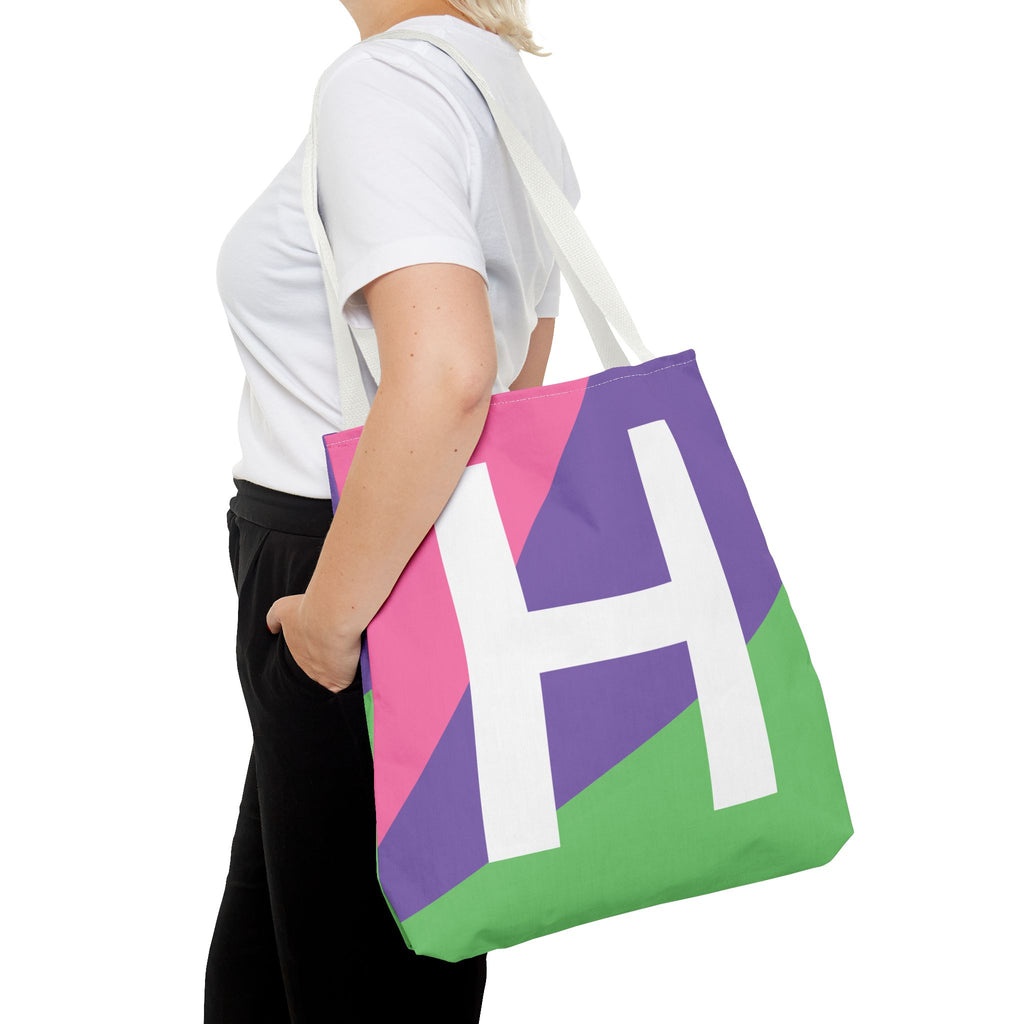 Monogram 'H' Colorblock Tote Bag — Personalized Initial H Shoulder Tote