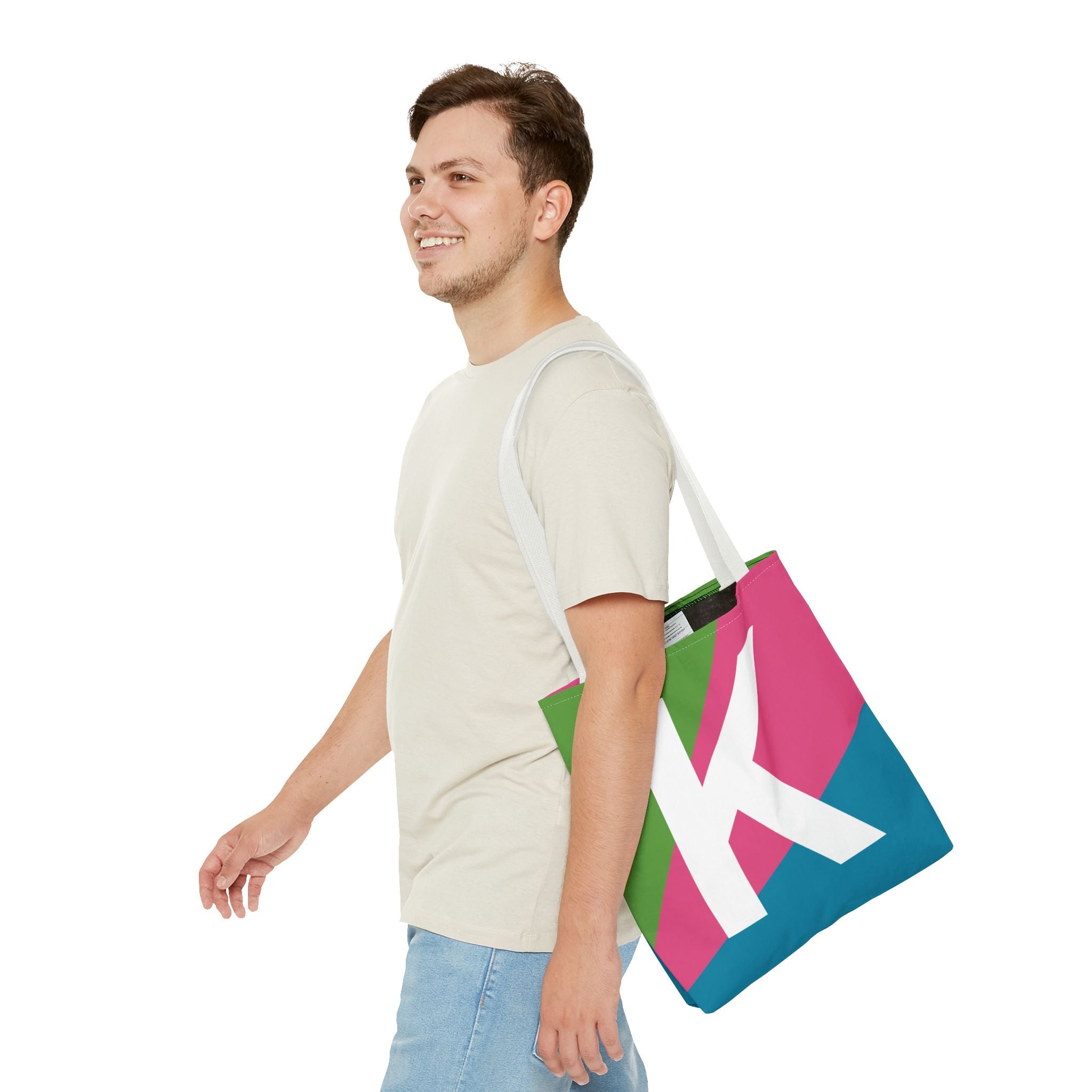 Monogram 'K' Colorblock Tote Bag — Personalized Initial K Shoulder Tote
