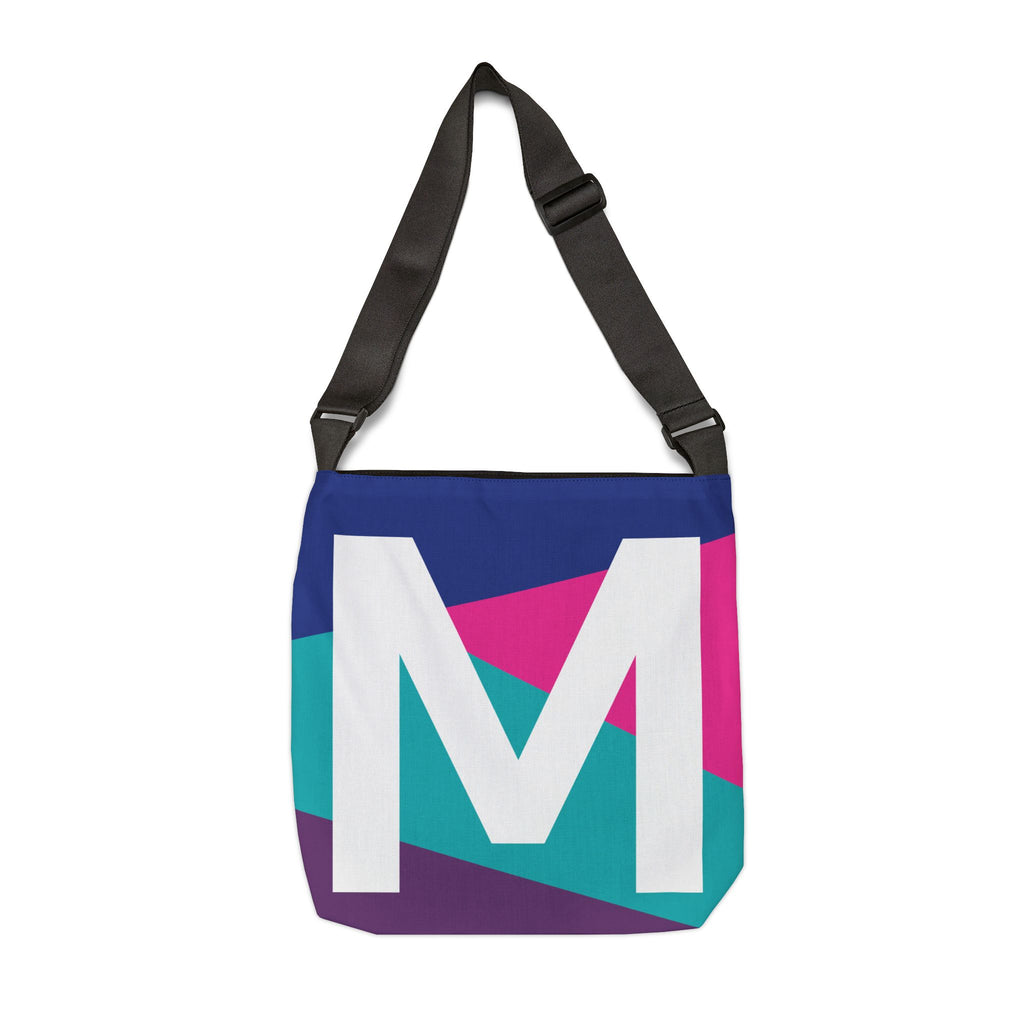 Initial Letter 'M' Colorblock Adjustable Tote Bag — Monogram Alphabet Shoulder Bag
