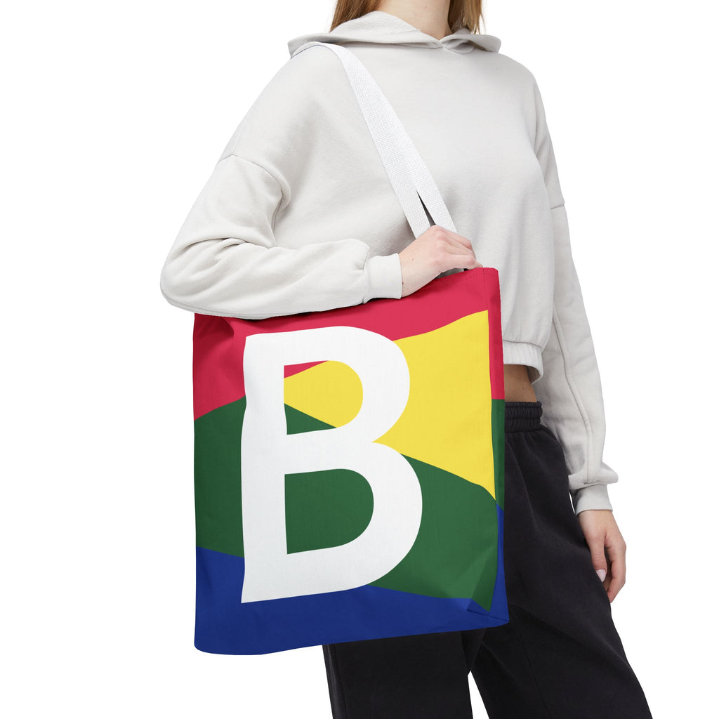 Monogram 'B' Colorblock Tote Bag — Personalized Initial B Shoulder Tote