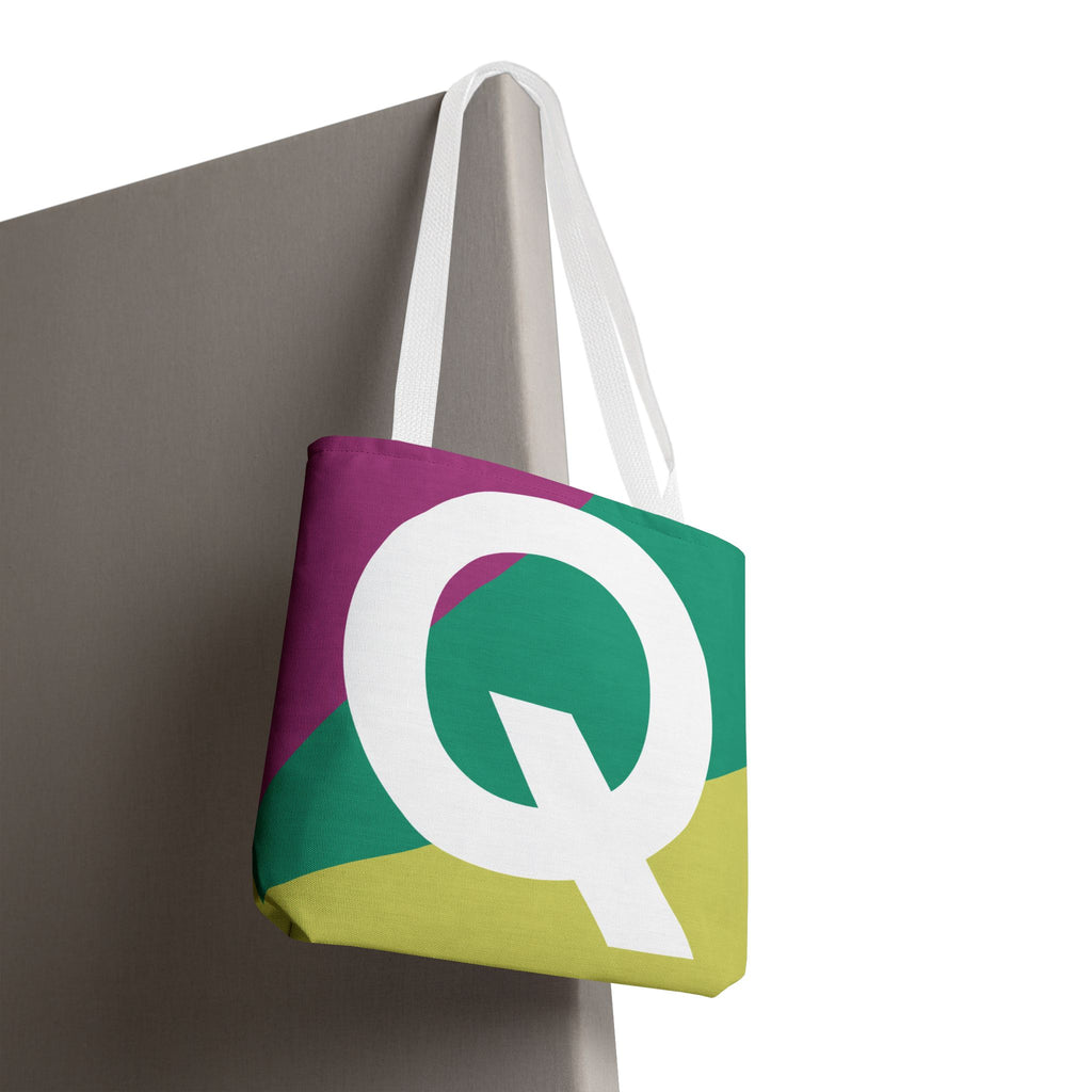 Monogram 'Q' Colorblock Tote Bag — Personalized Initial Q Shoulder Tote