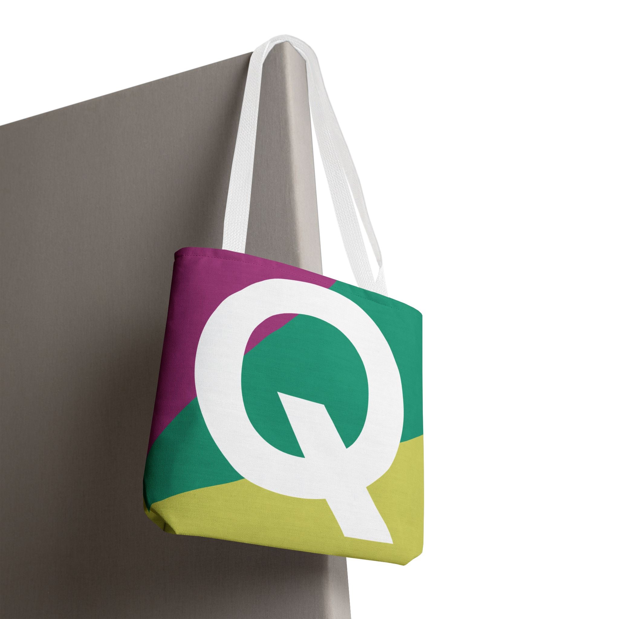 Monogram 'Q' Colorblock Tote Bag — Personalized Initial Q Shoulder Tote