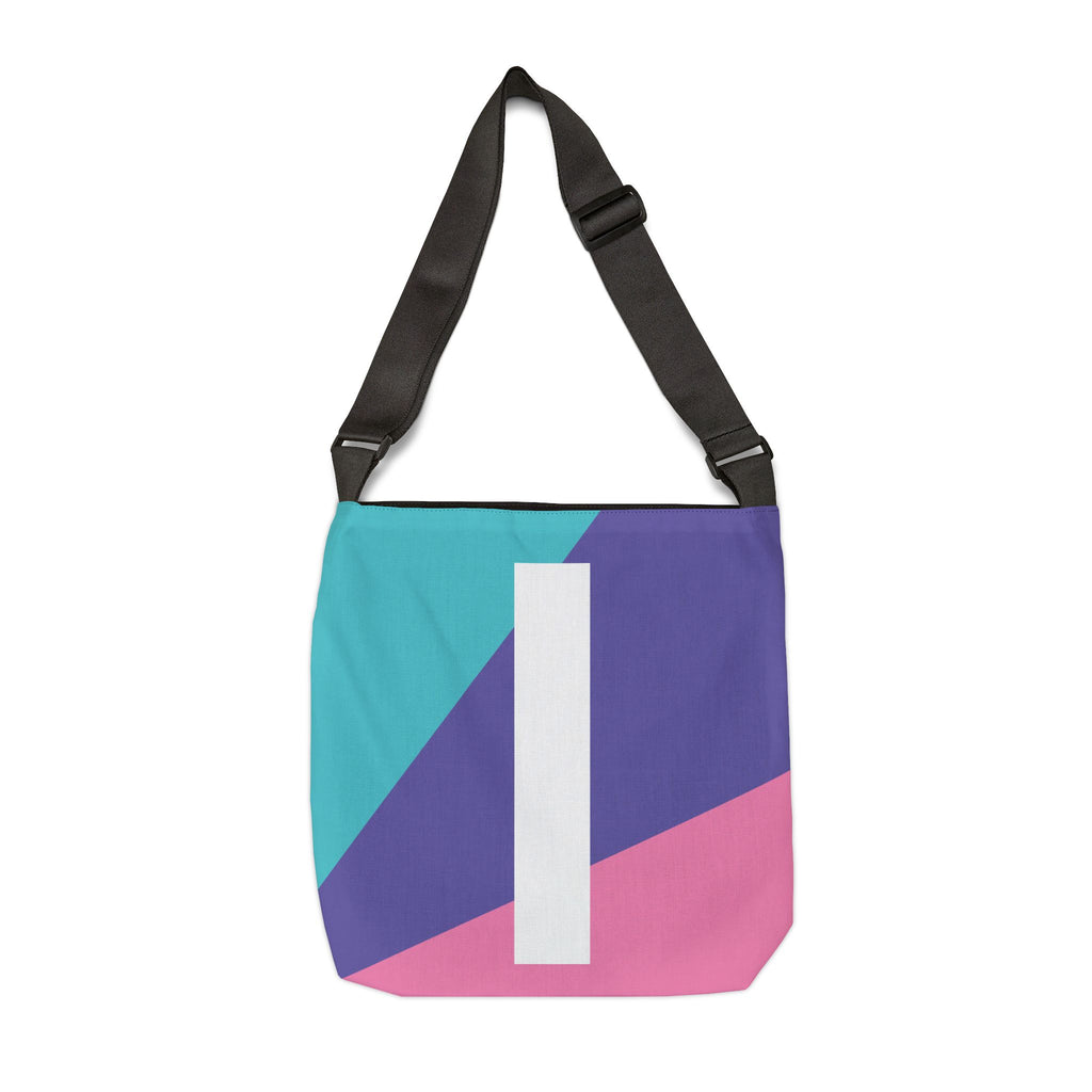 Initial Letter 'I' Colorblock Adjustable Tote Bag — Monogram Alphabet Shoulder Bag