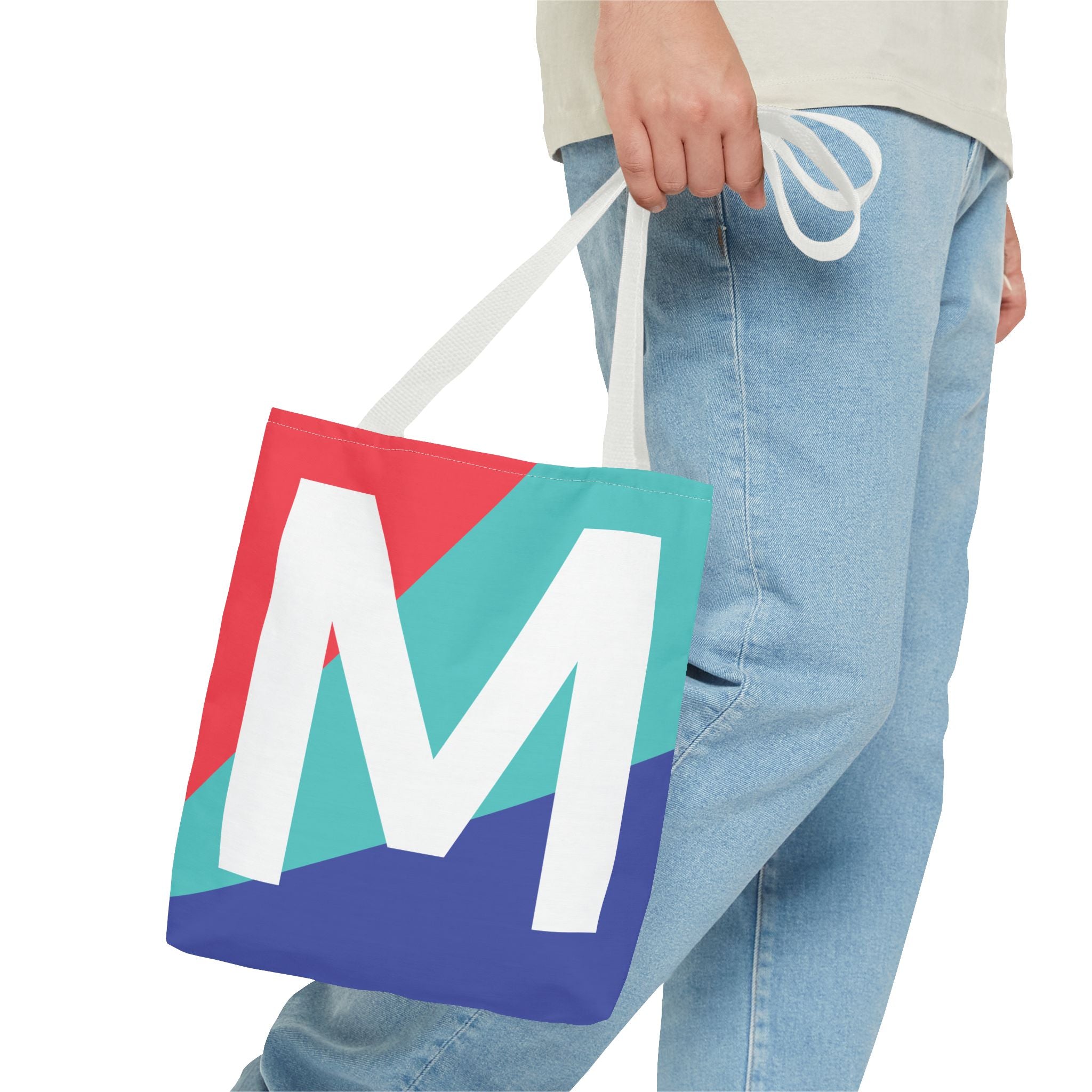 Monogram 'M' Colorblock Tote Bag — Personalized Initial M Shoulder Tote
