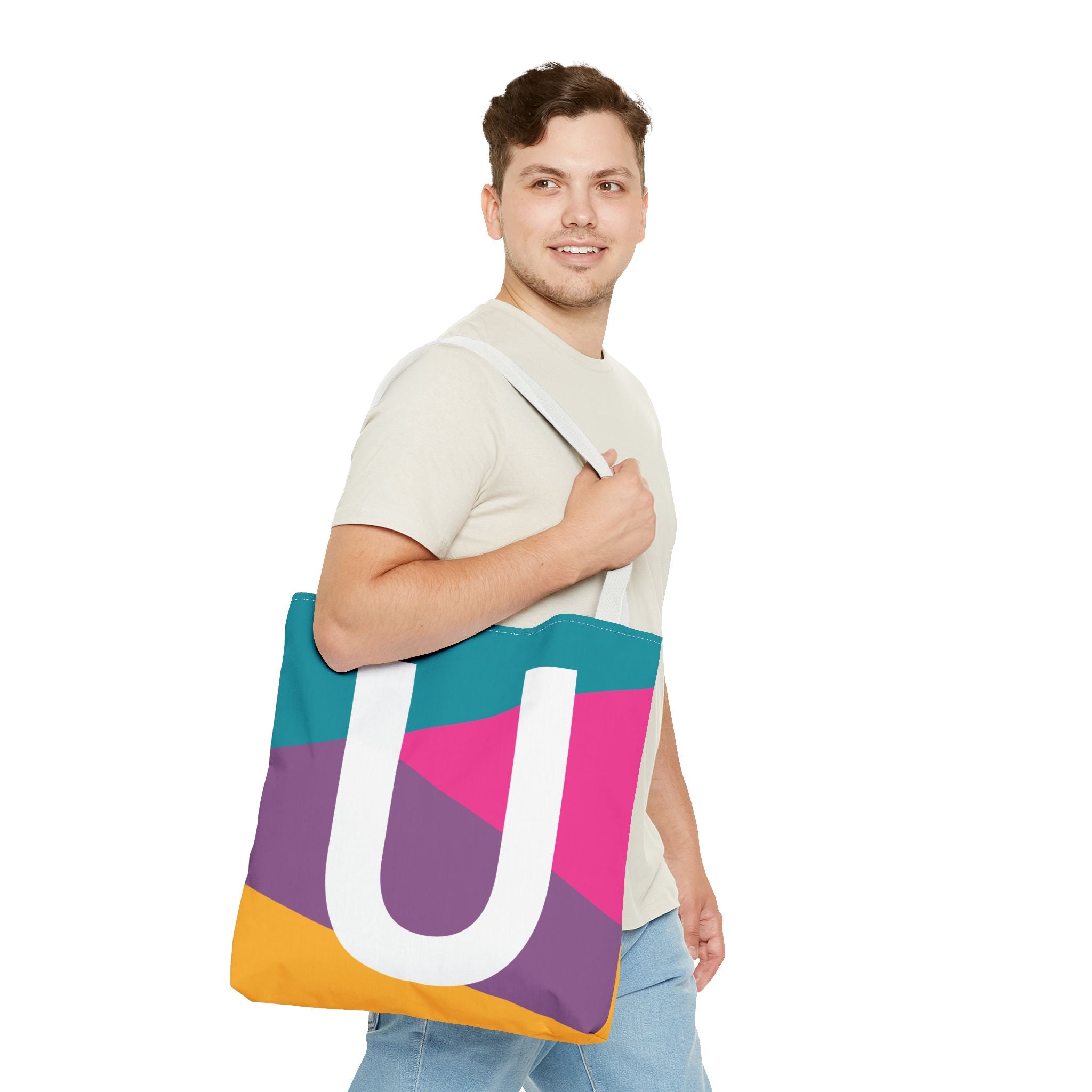 Monogram 'U' Colorblock Tote Bag — Personalized Initial U Shoulder Tote