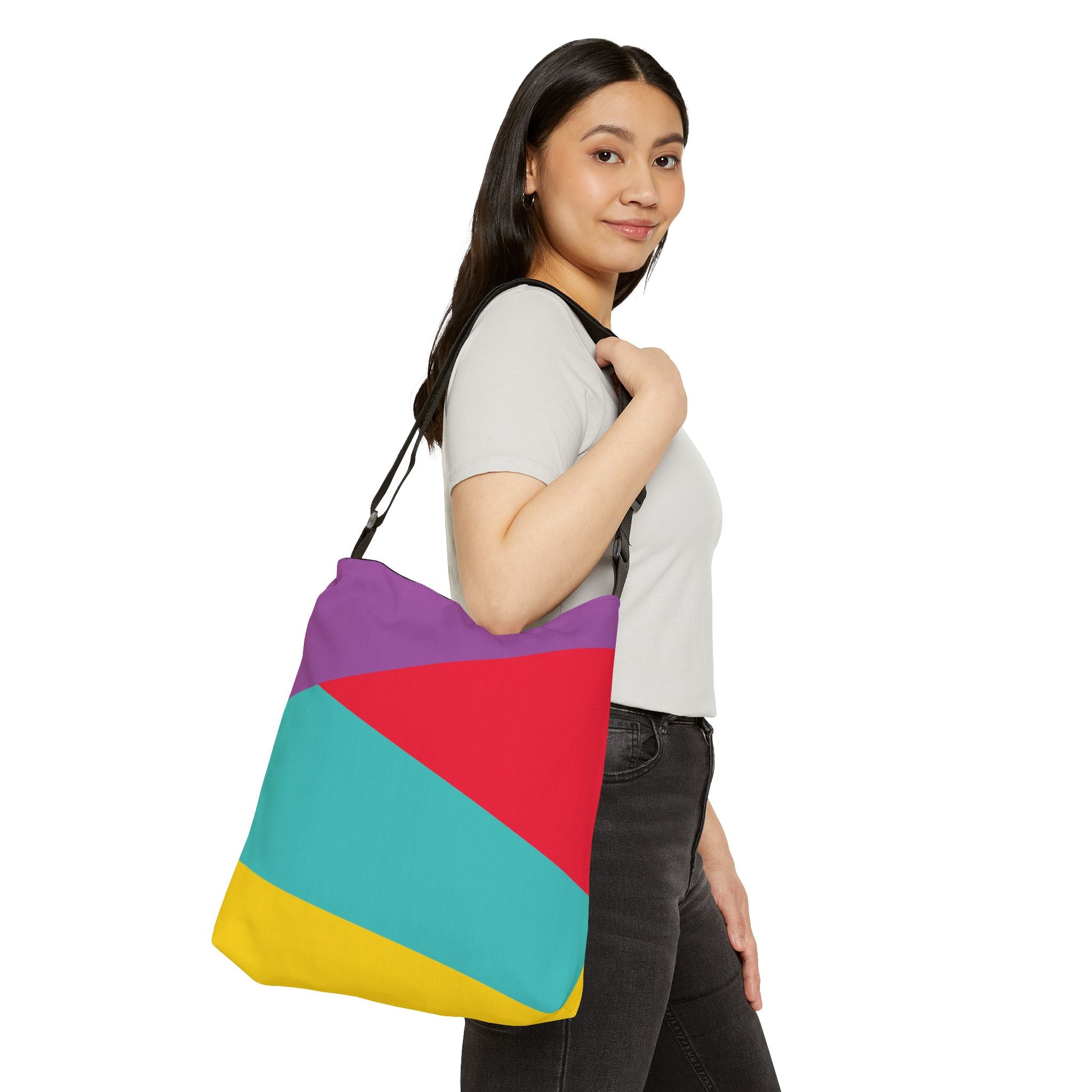 Colorblock Geometric Tote Bag — Adjustable Strap, Bright Abstract Pattern