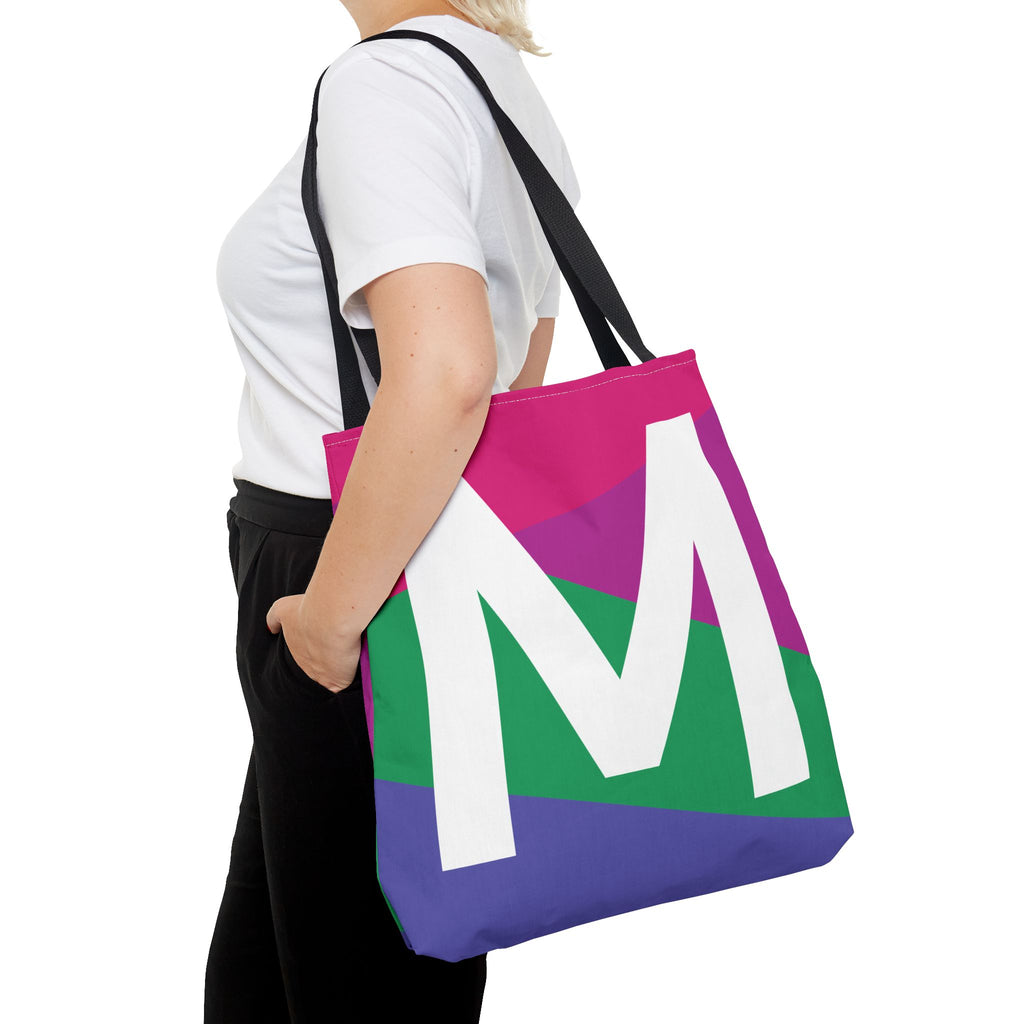 Monogram 'M' Colorblock Tote Bag — Personalized Initial M Shoulder Tote