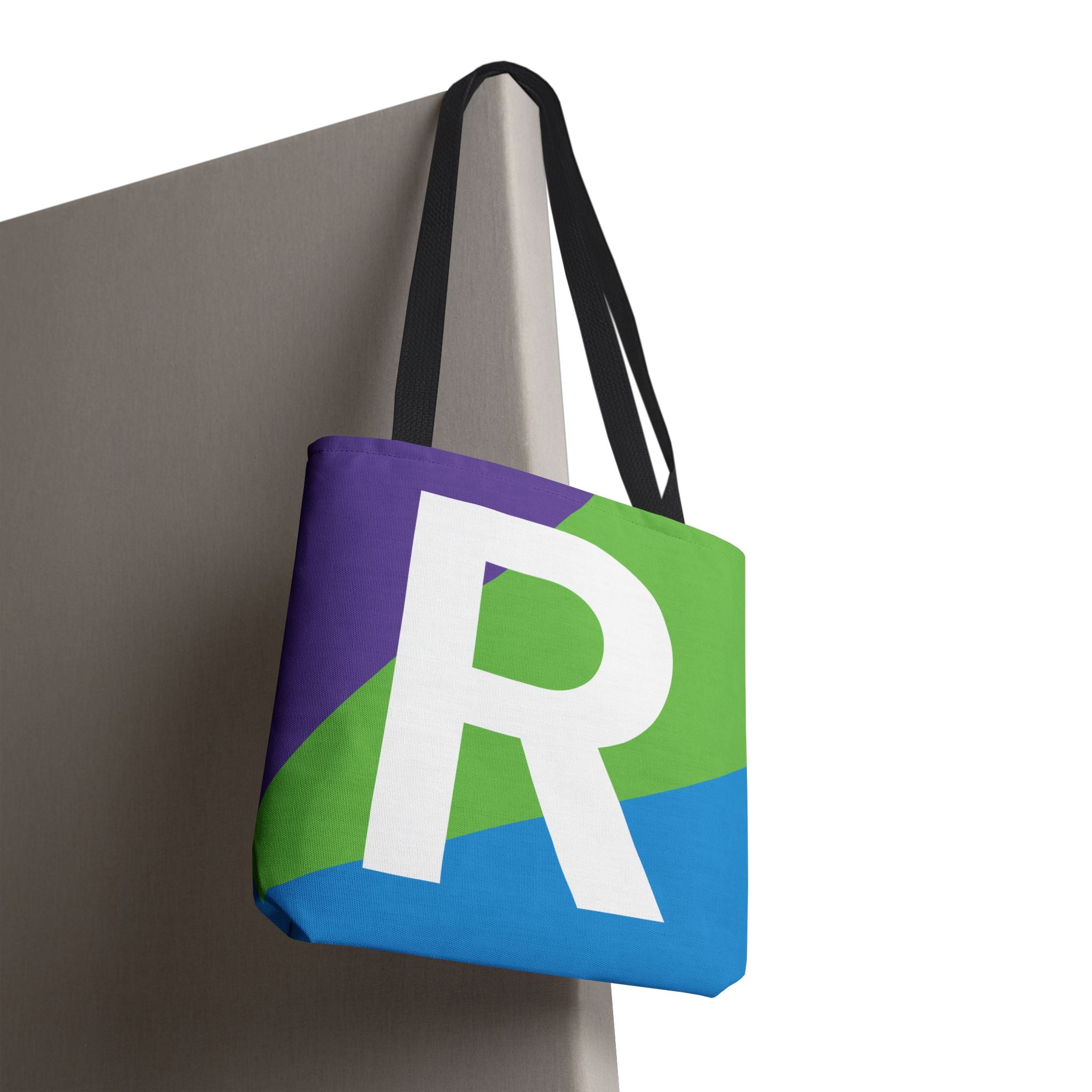 Monogram 'R' Colorblock Tote Bag — Personalized Initial R Shoulder Tote