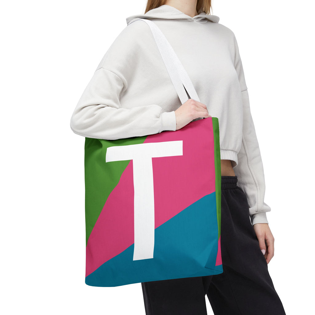 Monogram 'T' Colorblock Tote Bag — Personalized Initial T Shoulder Tote