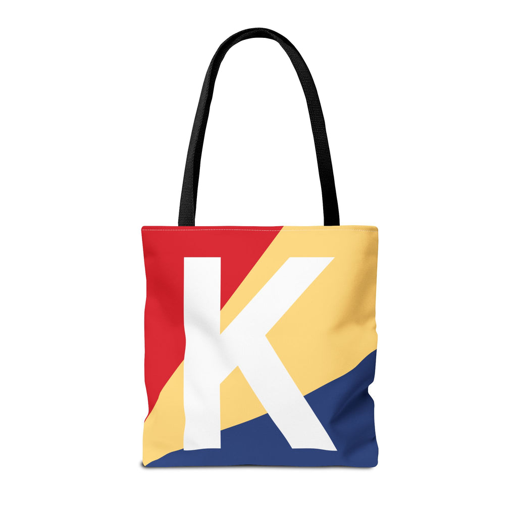 Monogram 'K' Colorblock Tote Bag — Personalized Initial K Shoulder Tote