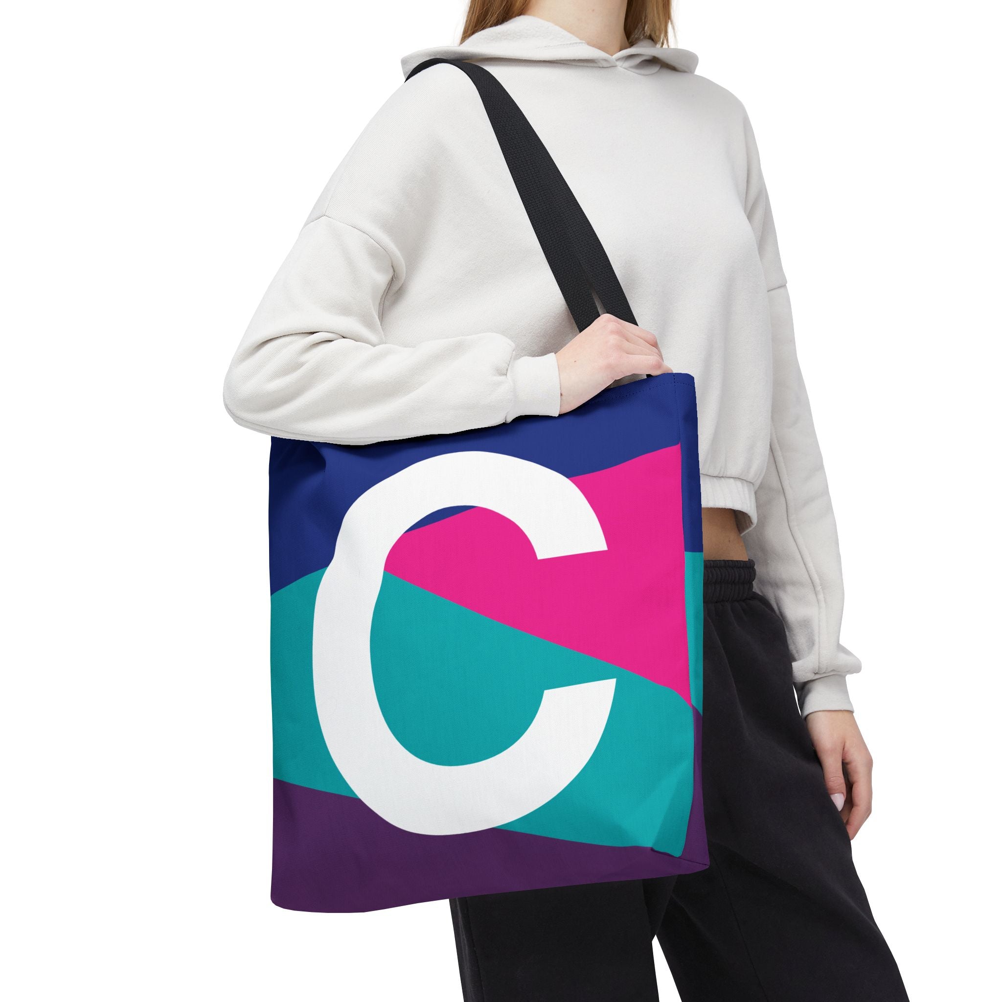 Monogram 'C' Colorblock Tote Bag — Personalized Initial C Shoulder Tote