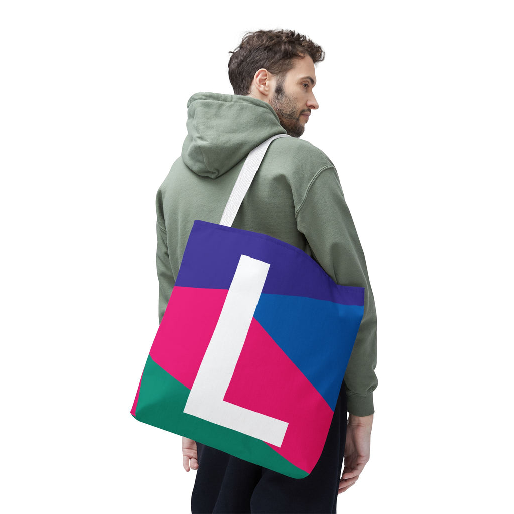 Monogram 'L' Colorblock Tote Bag — Personalized Initial L Shoulder Tote