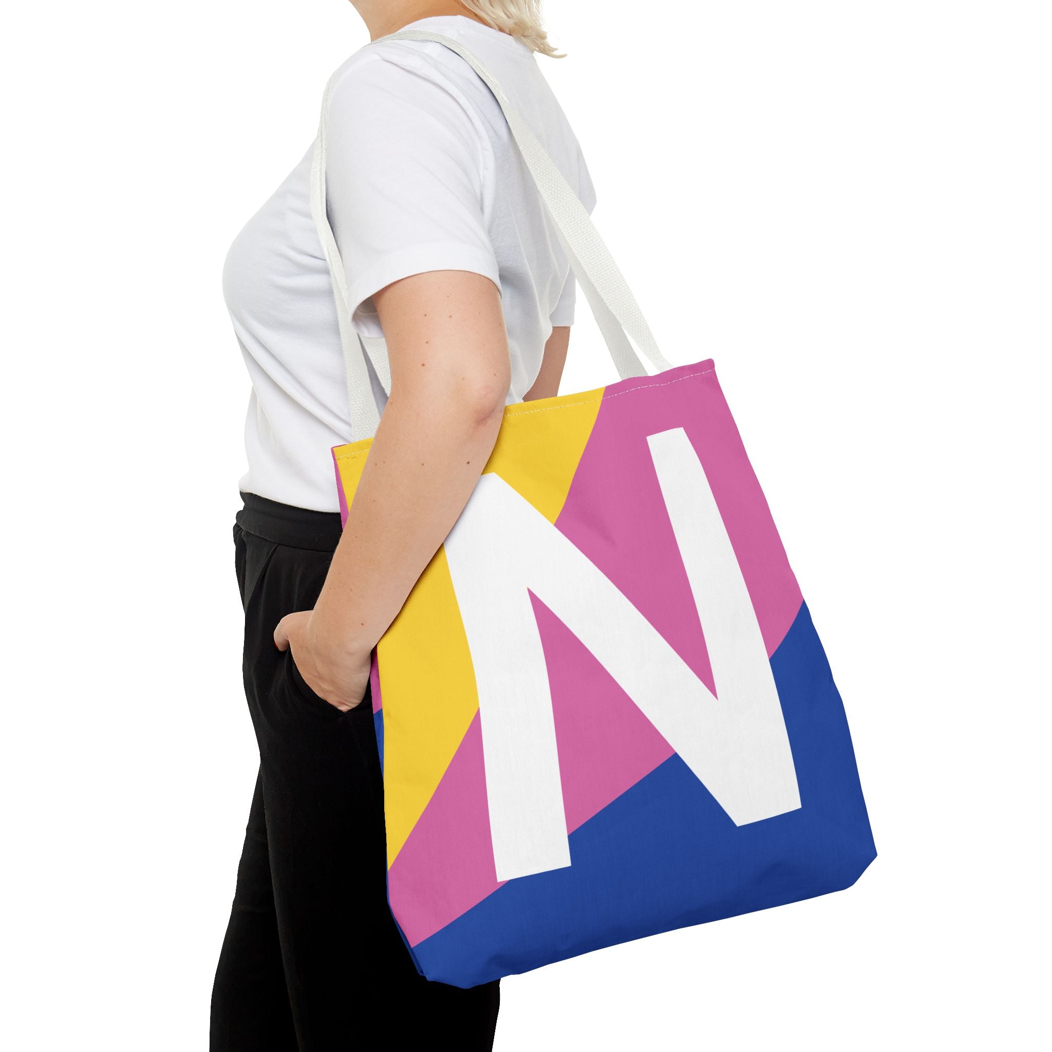 Monogram 'N' Colorblock Tote Bag — Personalized Initial N Shoulder Tote