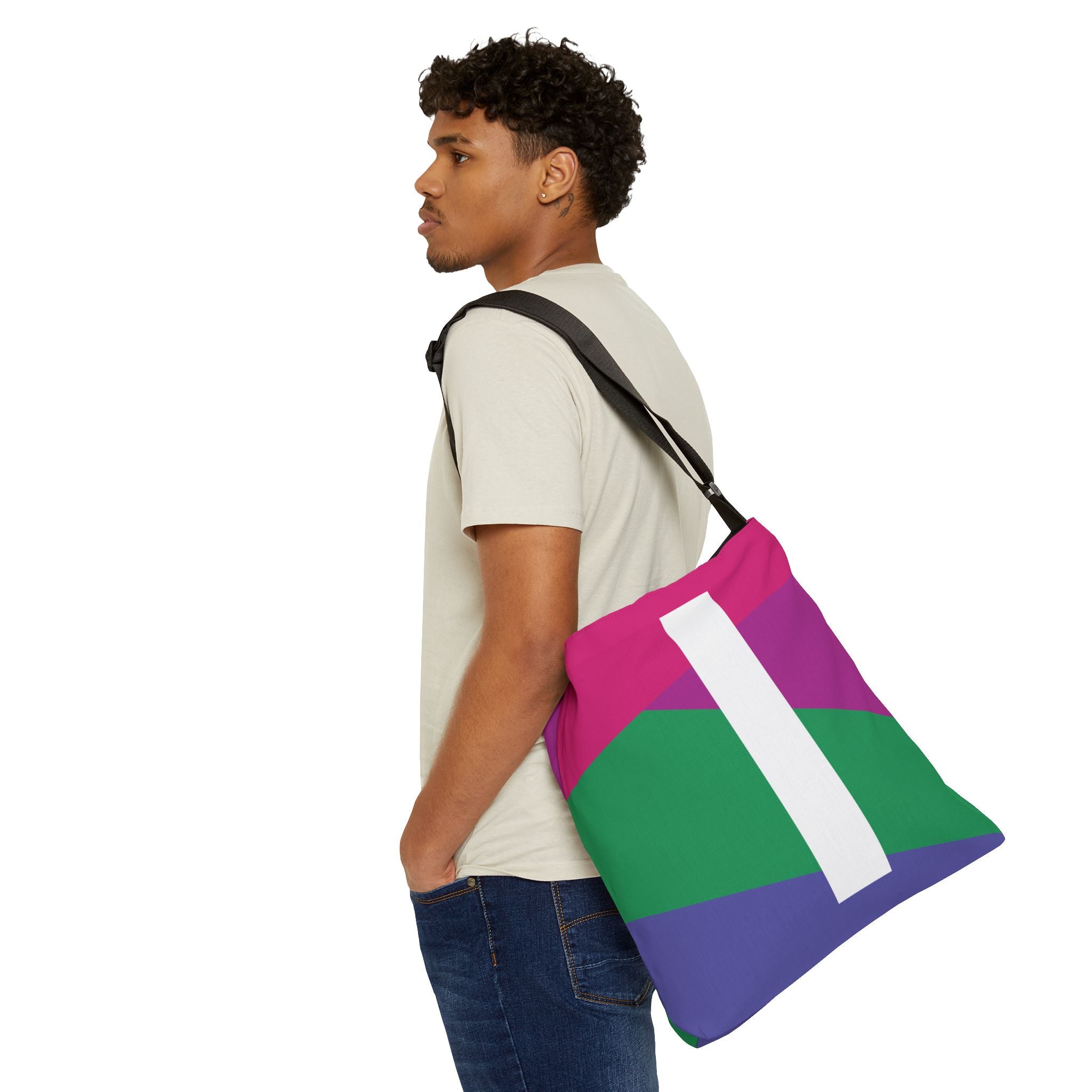 Initial Letter 'I' Colorblock Adjustable Tote Bag — Monogram Alphabet Shoulder Bag