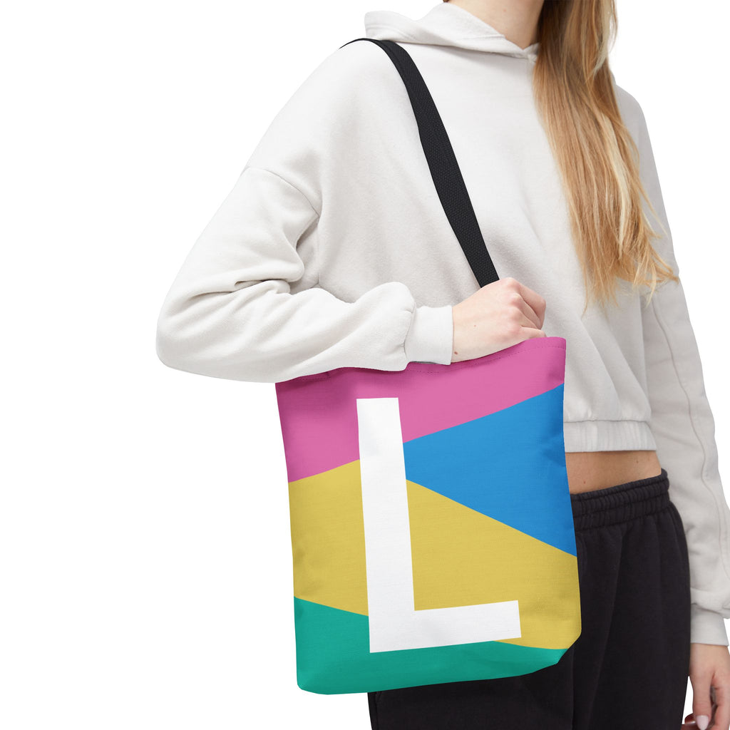 Monogram 'L' Colorblock Tote Bag — Personalized Initial L Shoulder Tote