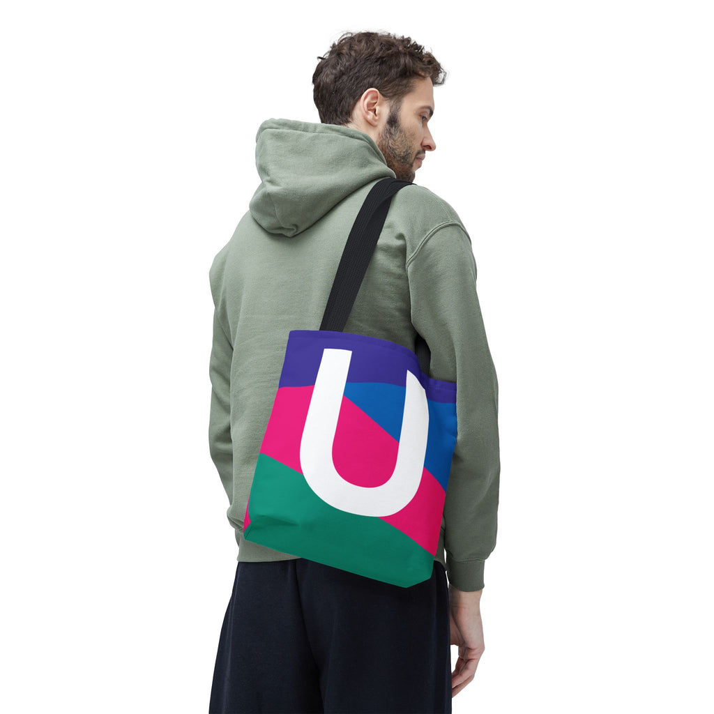Monogram 'U' Colorblock Tote Bag — Personalized Initial U Shoulder Tote