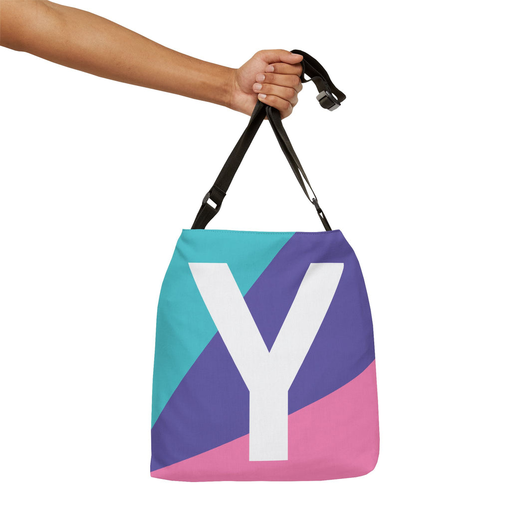 Initial Letter 'Y' Colorblock Adjustable Tote Bag — Monogram Alphabet Shoulder Bag