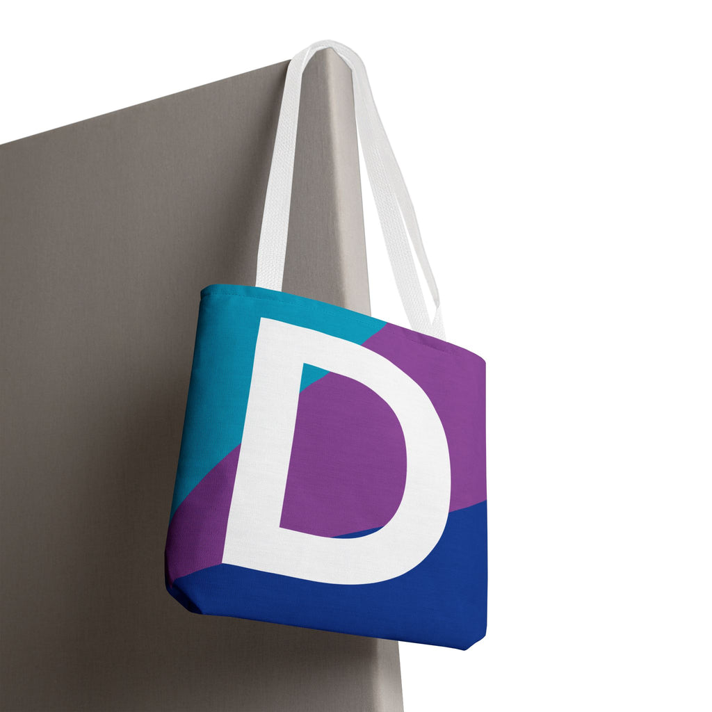 Monogram 'D' Colorblock Tote Bag — Personalized Initial D Shoulder Tote