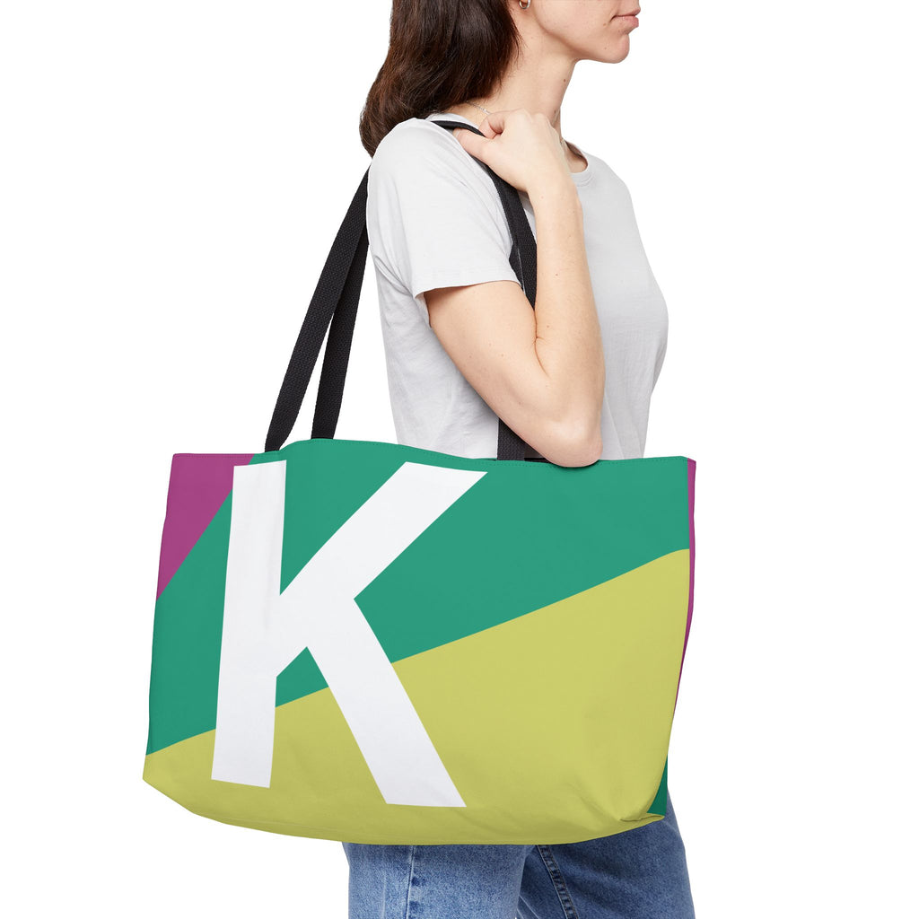 Personalized 'K' Colorblock Tote Bag — Monogram Weekender Tote