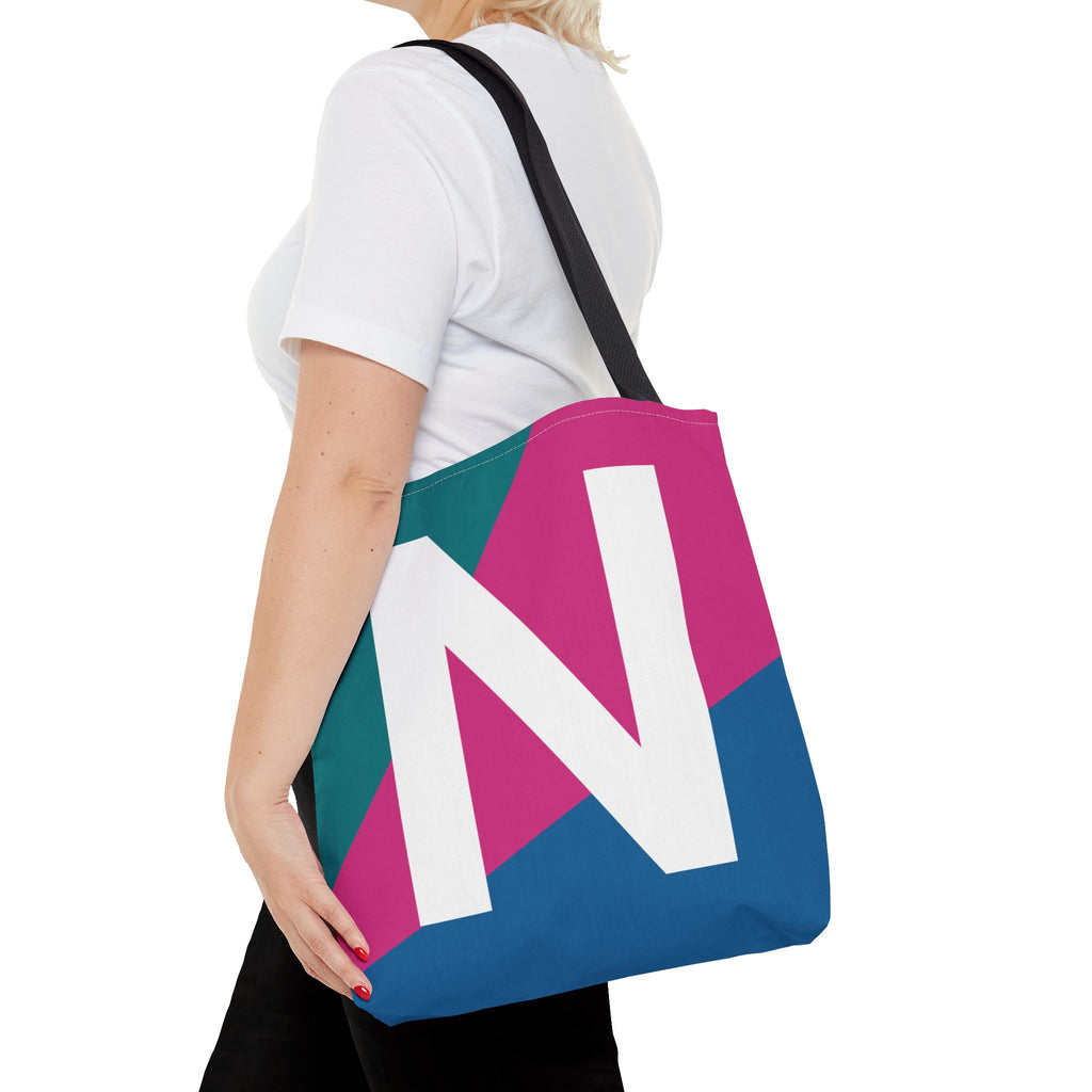 Monogram 'N' Colorblock Tote Bag — Personalized Initial N Shoulder Tote
