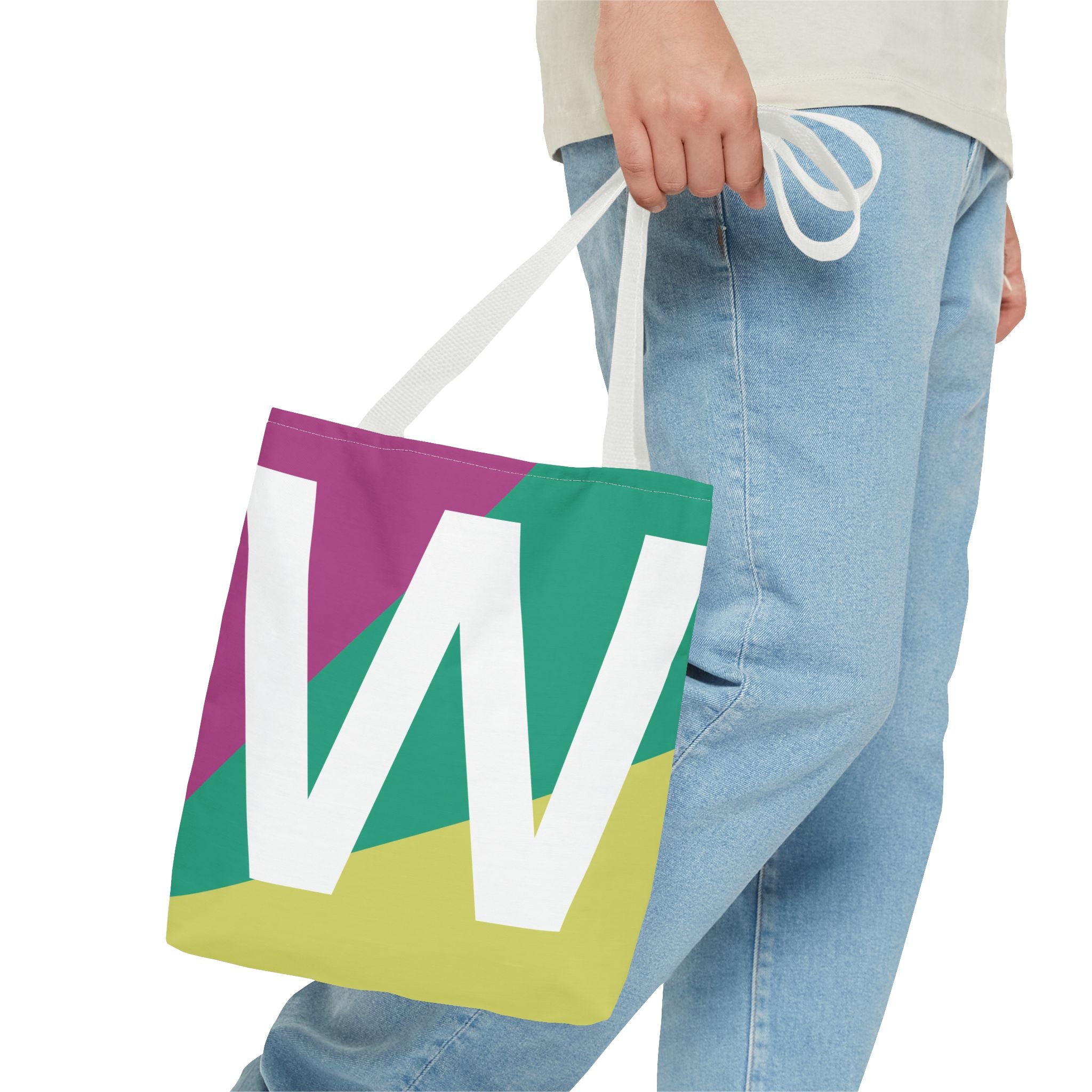 Monogram 'W' Colorblock Tote Bag — Personalized Initial W Shoulder Tote
