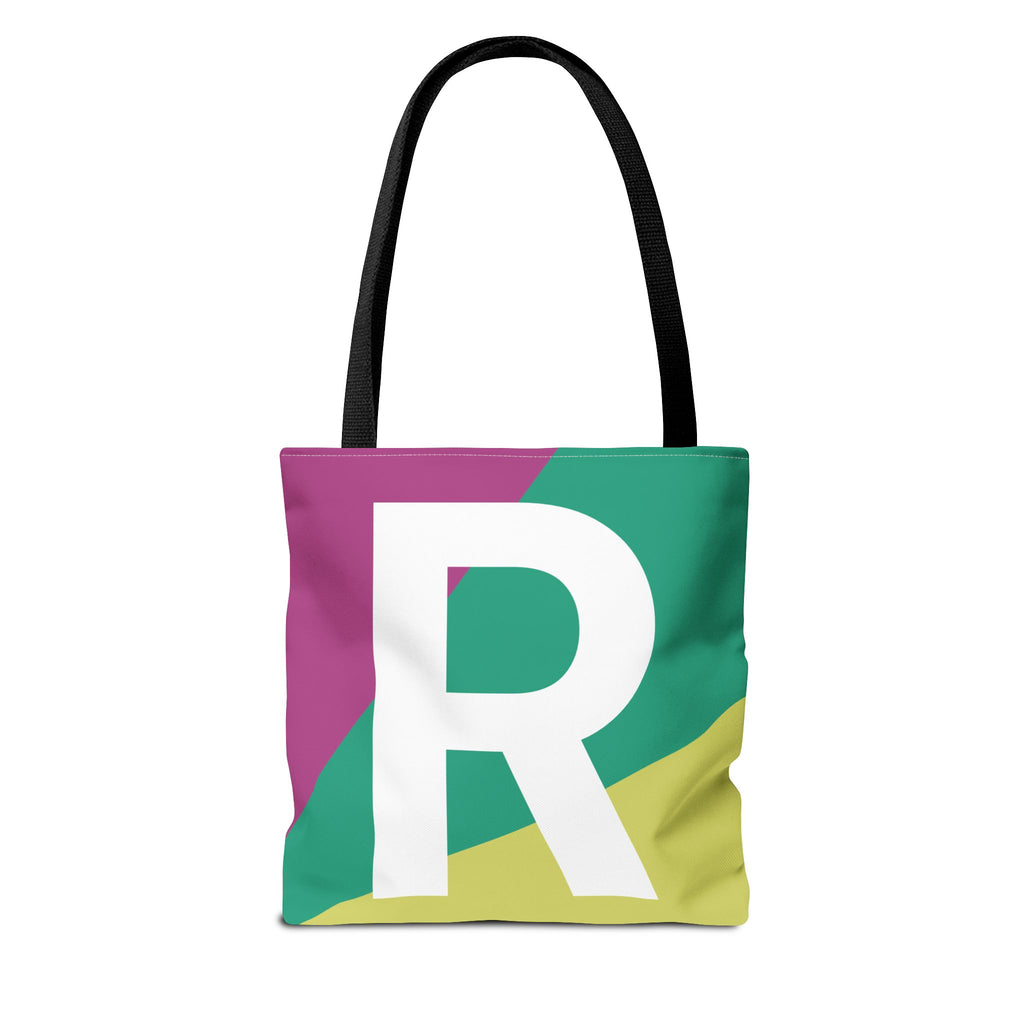 Monogram 'R' Colorblock Tote Bag — Personalized Initial R Shoulder Tote
