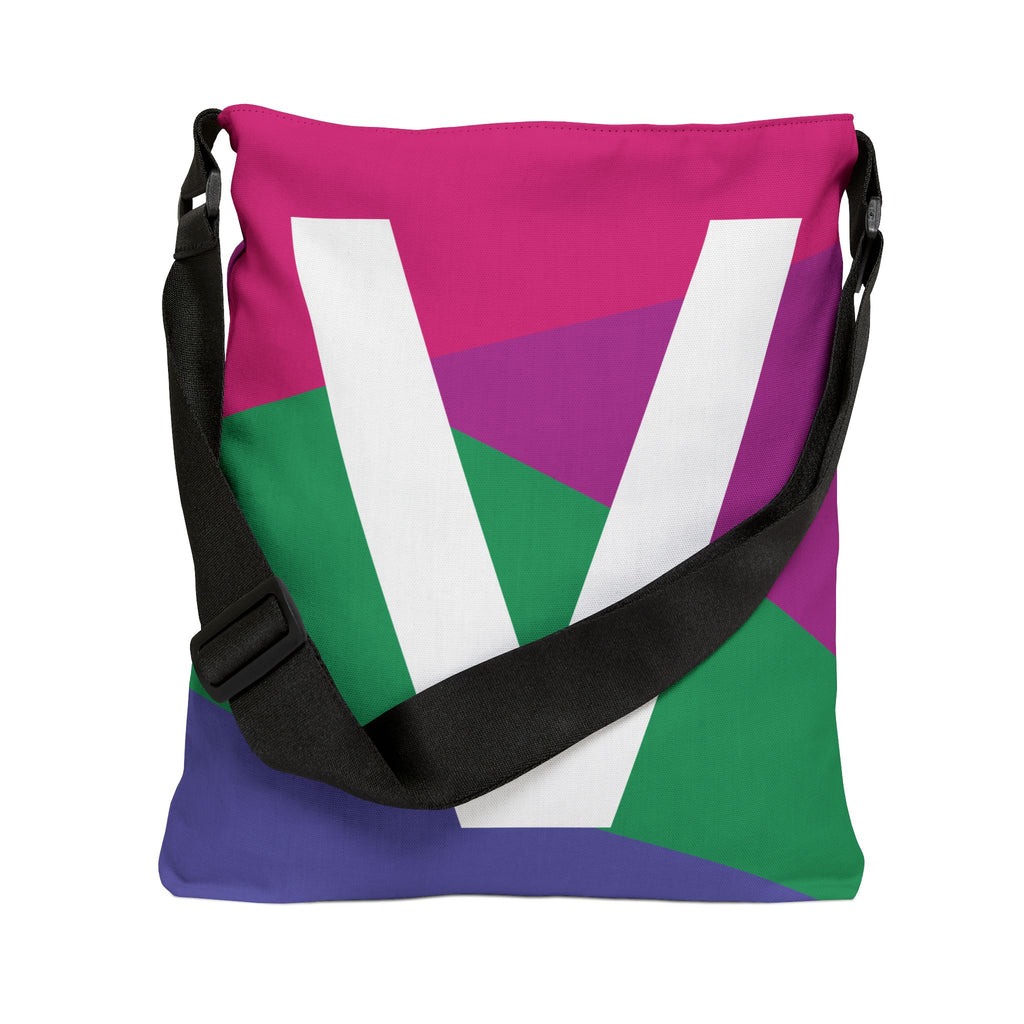 Initial Letter 'V' Colorblock Adjustable Tote Bag — Monogram Alphabet Shoulder Bag