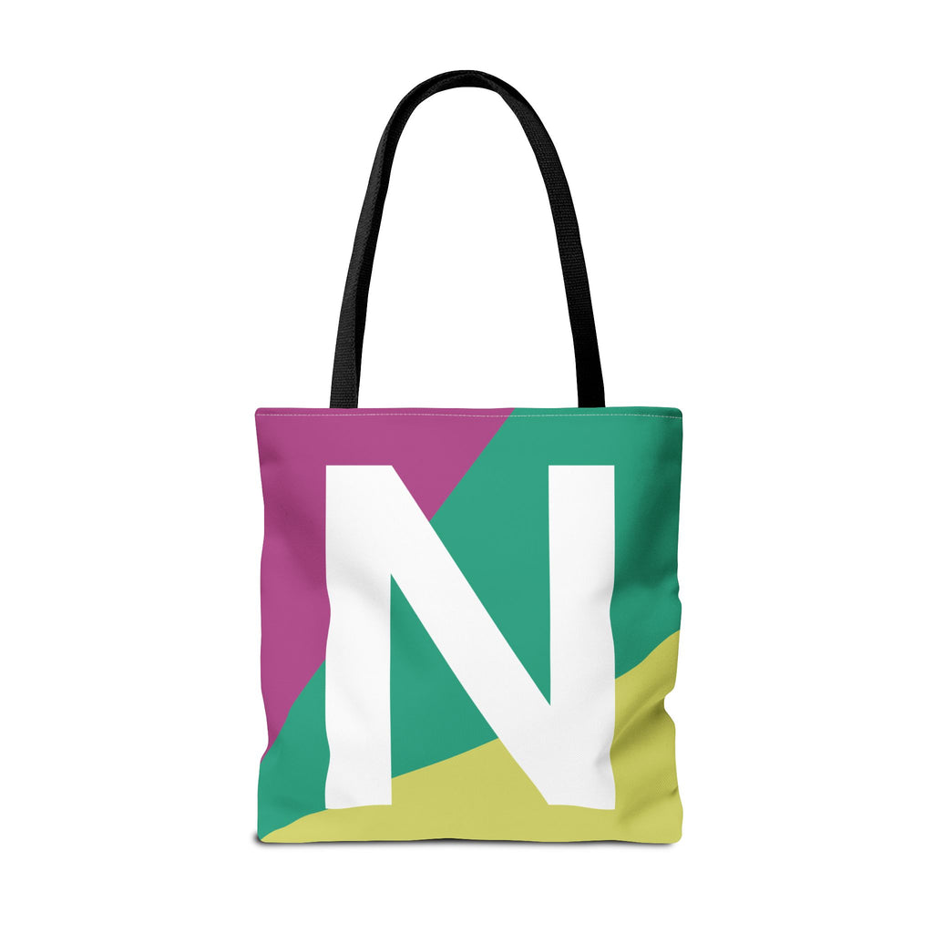 Monogram 'N' Colorblock Tote Bag — Personalized Initial N Shoulder Tote