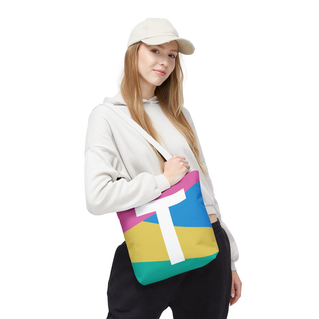 Monogram 'T' Colorblock Tote Bag — Personalized Initial T Shoulder Tote