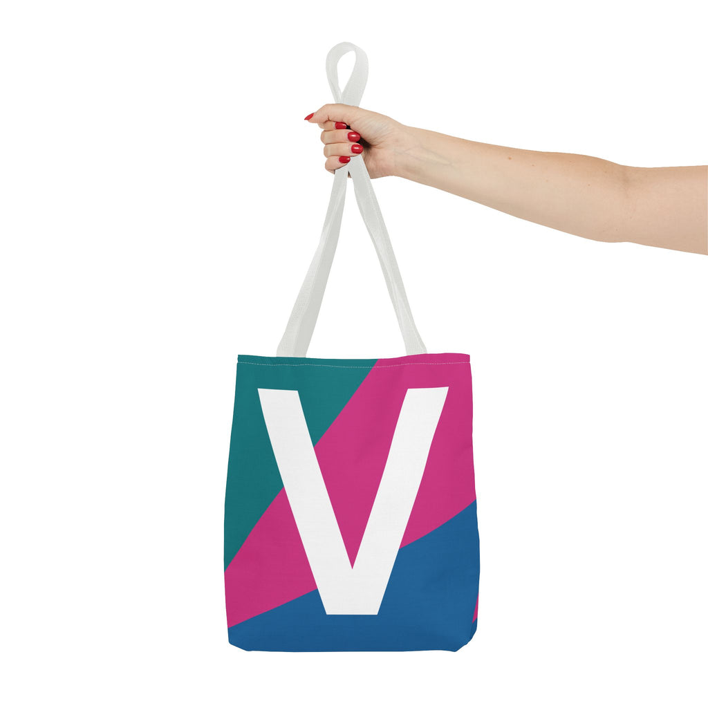 Monogram 'V' Colorblock Tote Bag — Personalized Initial V Shoulder Tote