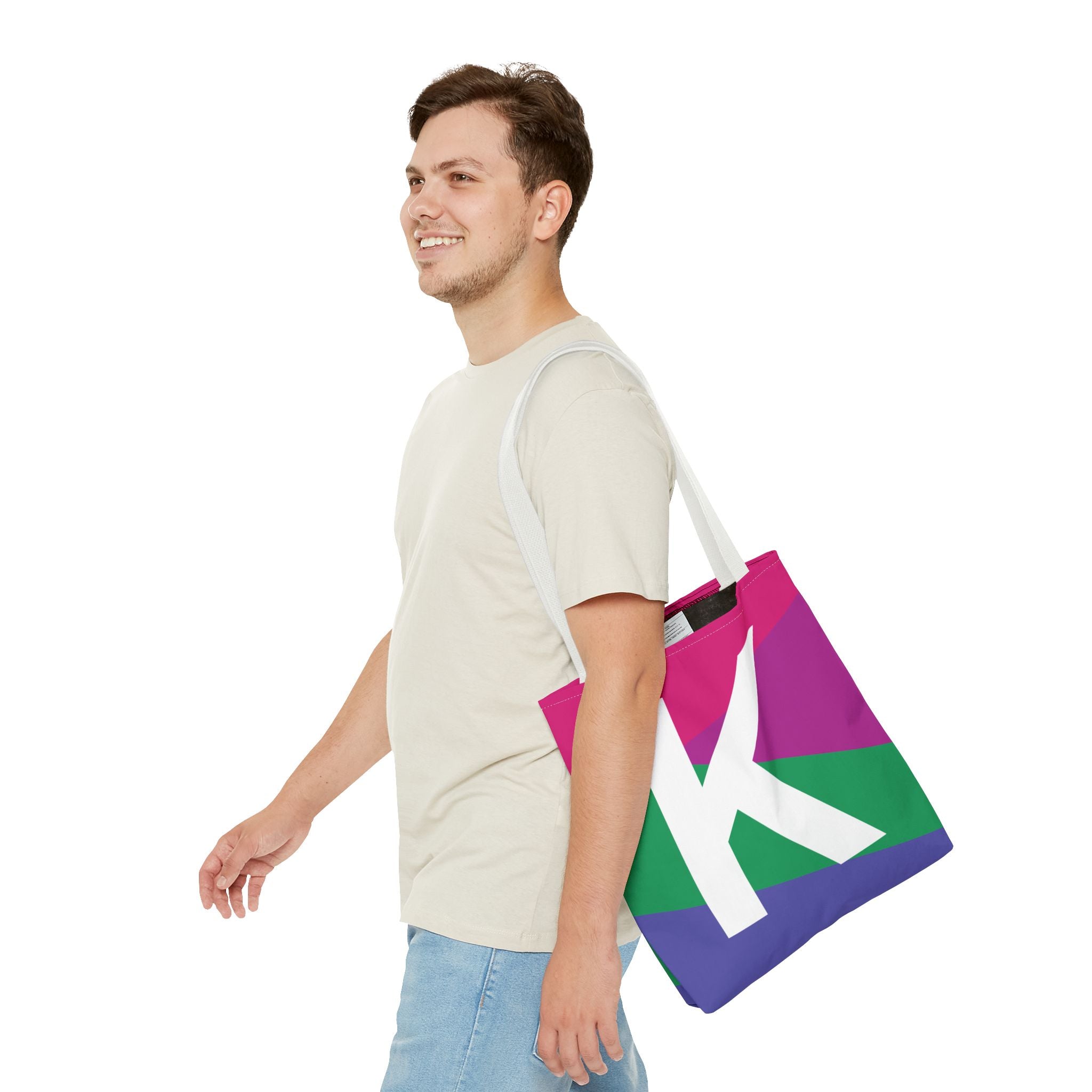 Monogram 'K' Colorblock Tote Bag — Personalized Initial K Shoulder Tote