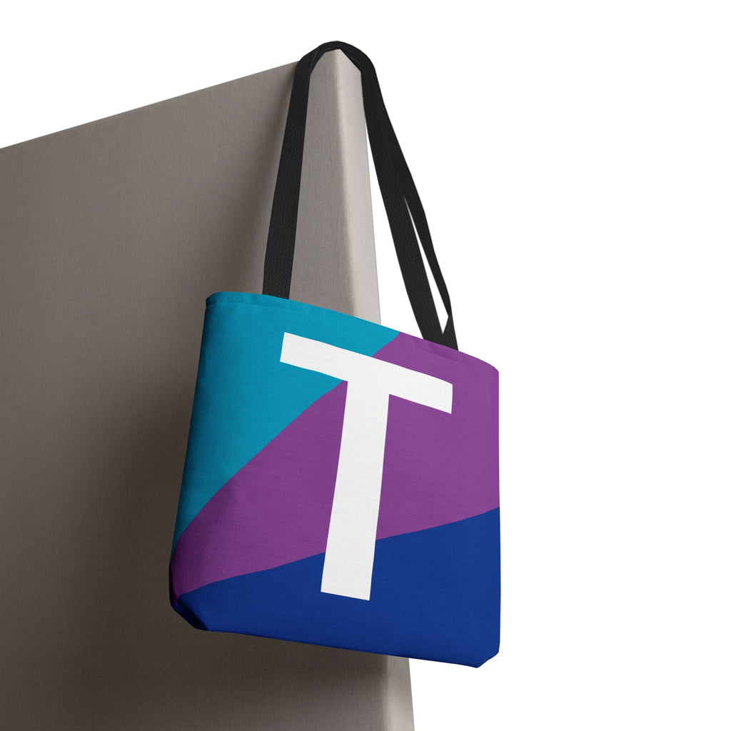 Monogram 'T' Colorblock Tote Bag — Personalized Initial T Shoulder Tote