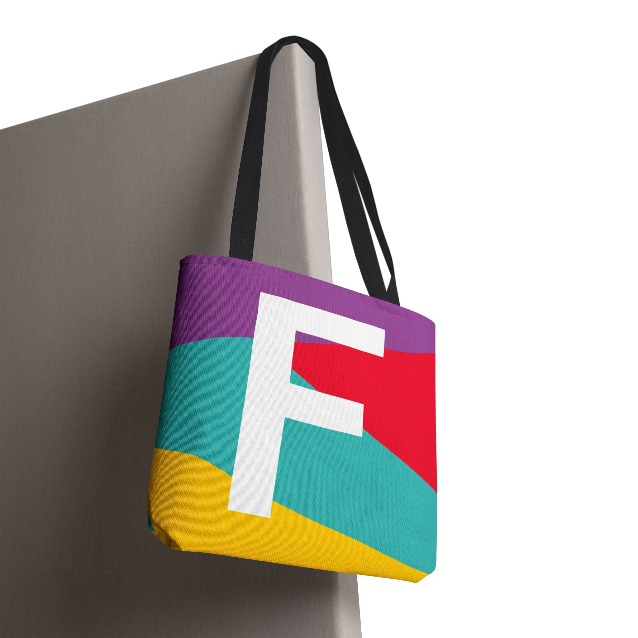 Monogram 'F' Colorblock Tote Bag — Personalized Initial F Shoulder Tote