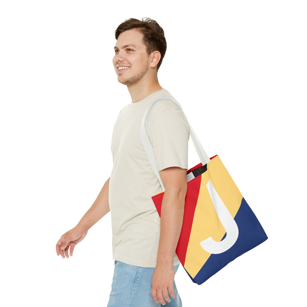Monogram 'J' Colorblock Tote Bag — Personalized Initial J Shoulder Tote