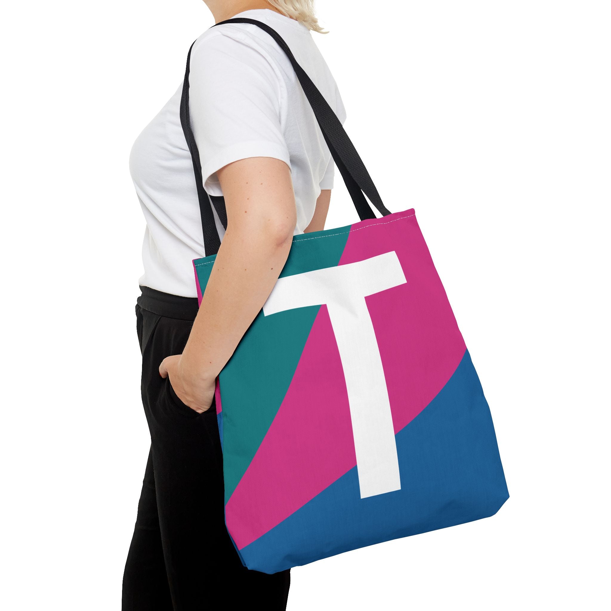 Monogram 'T' Colorblock Tote Bag — Personalized Initial T Shoulder Tote
