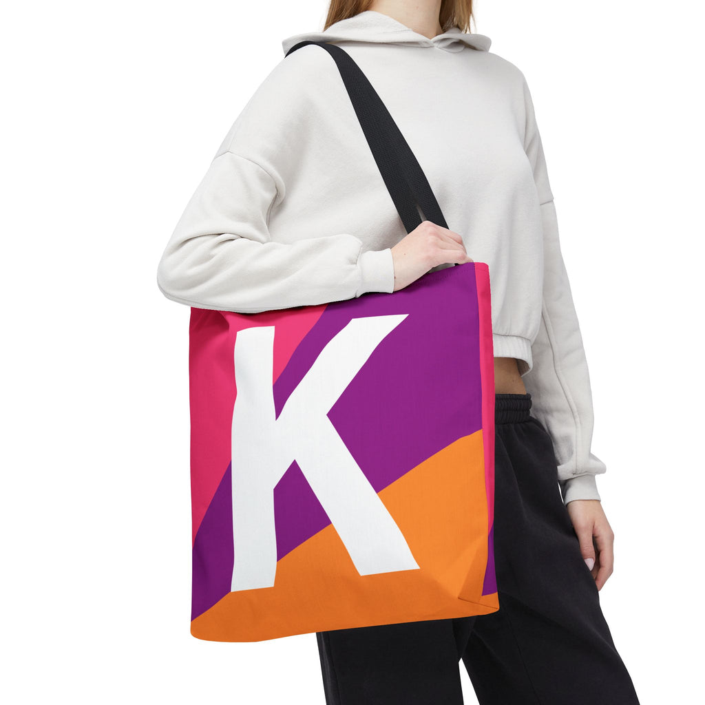 Monogram 'K' Colorblock Tote Bag — Personalized Initial K Shoulder Tote