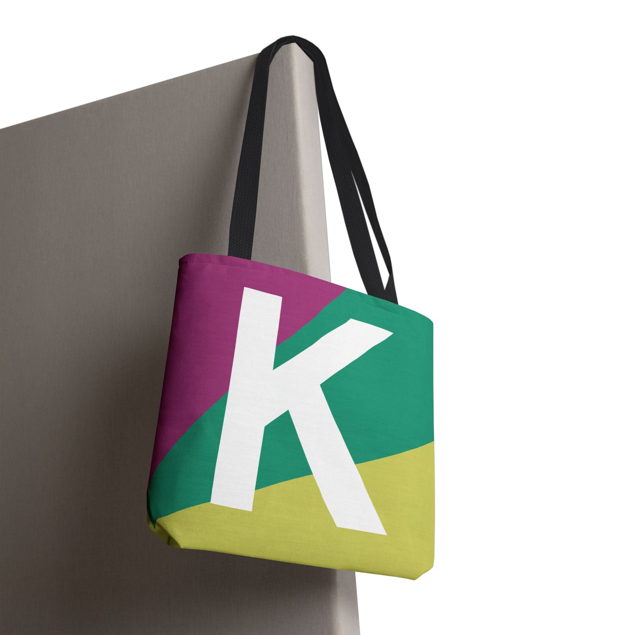 Monogram 'K' Colorblock Tote Bag — Personalized Initial K Shoulder Tote